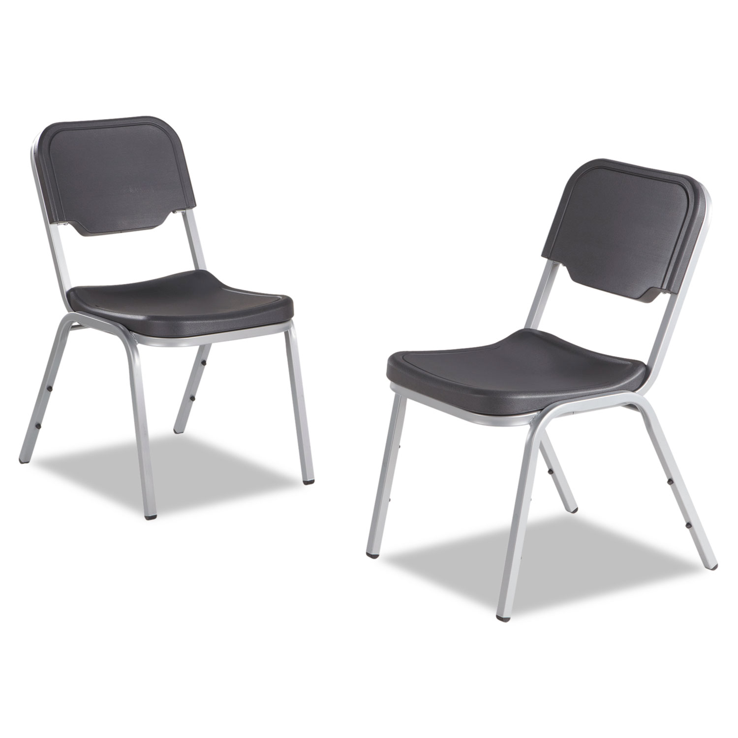 Rough 'N Ready Original Stack Chair, Charcoal Seat/Charcoal Back, Silver Base, 4/Carton