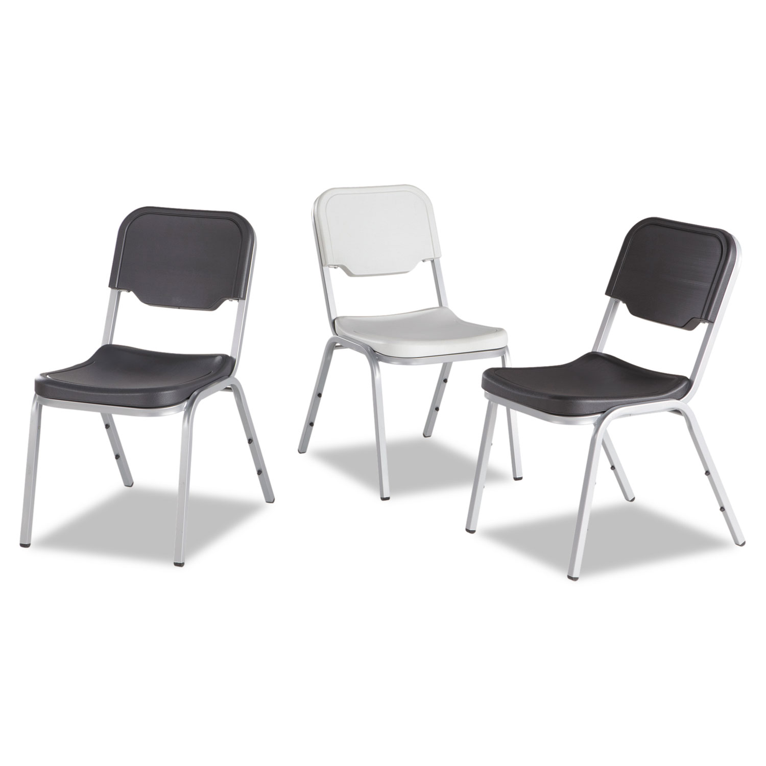 Rough 'N Ready Original Stack Chair, Black Seat/Black Back, Silver Base, 4/Carton