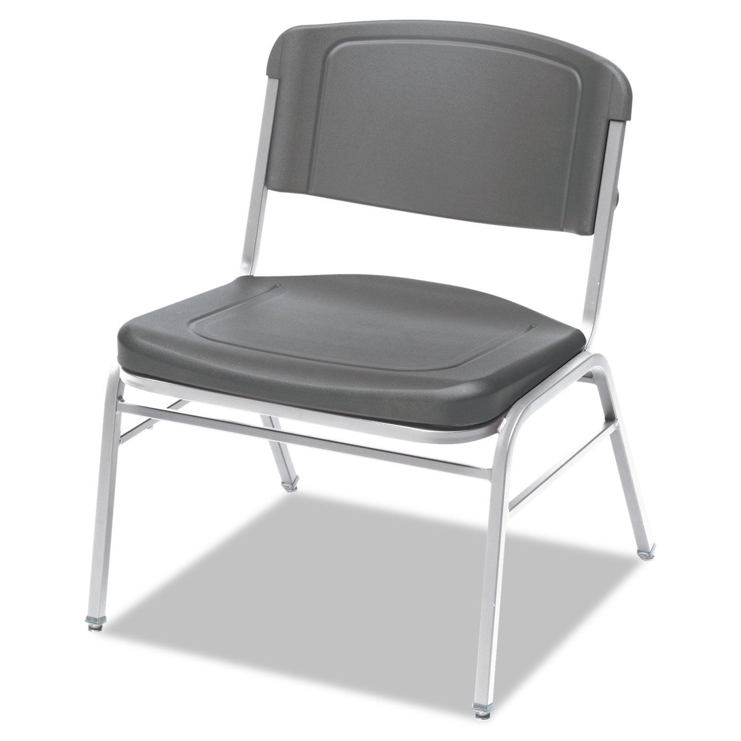  Iceberg 64127 Rough 'N Ready Big and Tall Stack Chair, Charcoal Seat/Charcoal Back, Silver Base, 4/Carton (ICE64127) 