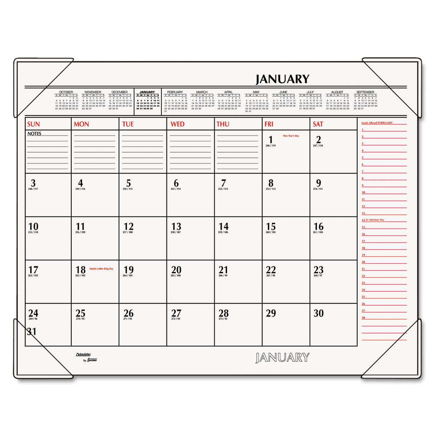 Two-Color Monthly Desk Pad Calendar, 22 x 17, 2018