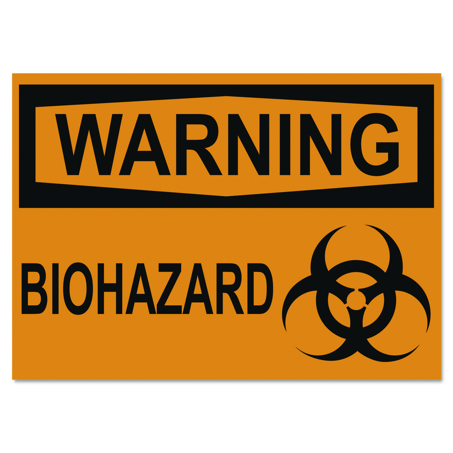 OSHA Safety Signs, WARNING BIOHAZARD, Orange/Black, 10 x 14