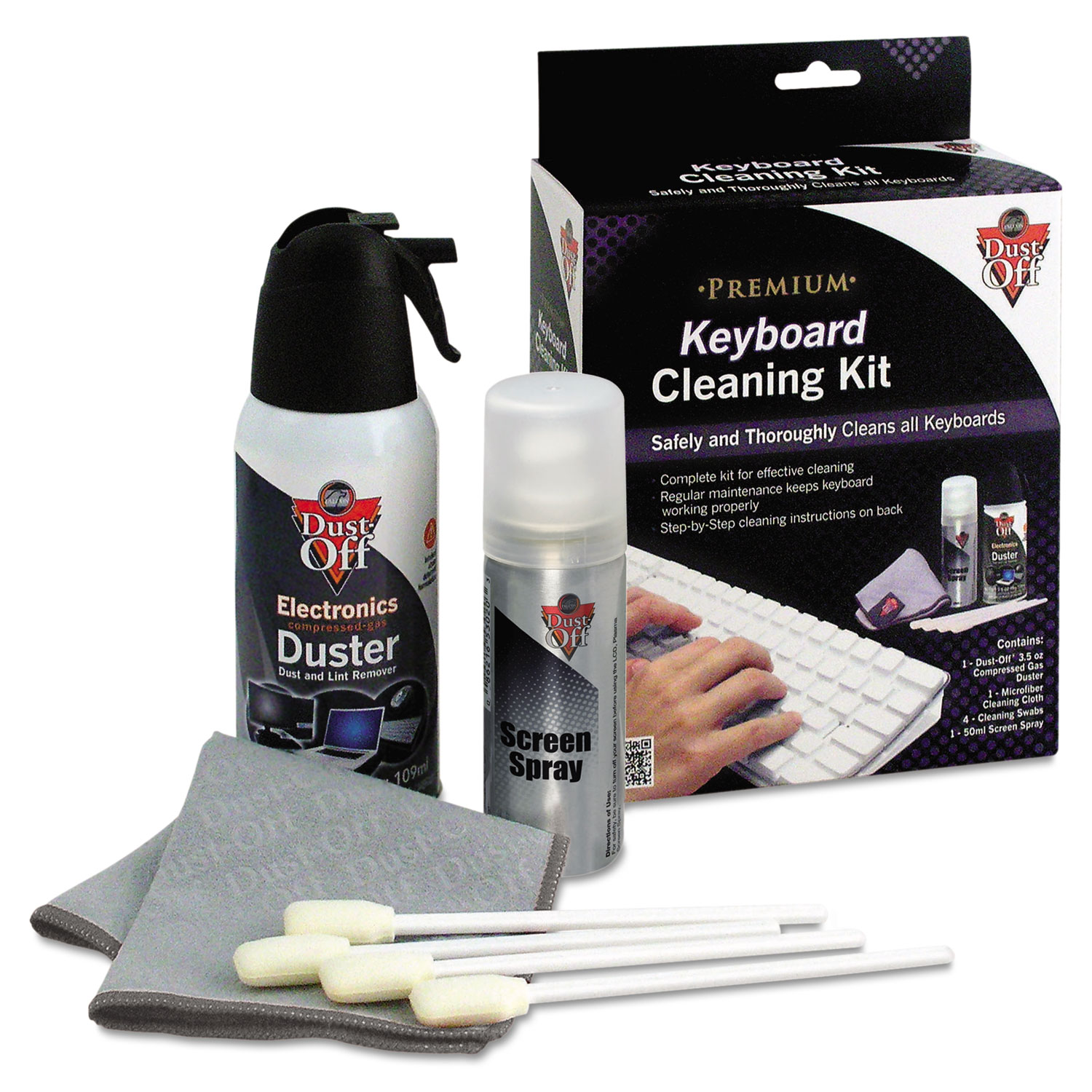 Premium Keyboard Cleaning Kit, 50 mL Bottle, 5 1/4 x 7 1/2 Cloth, 4 Swabs