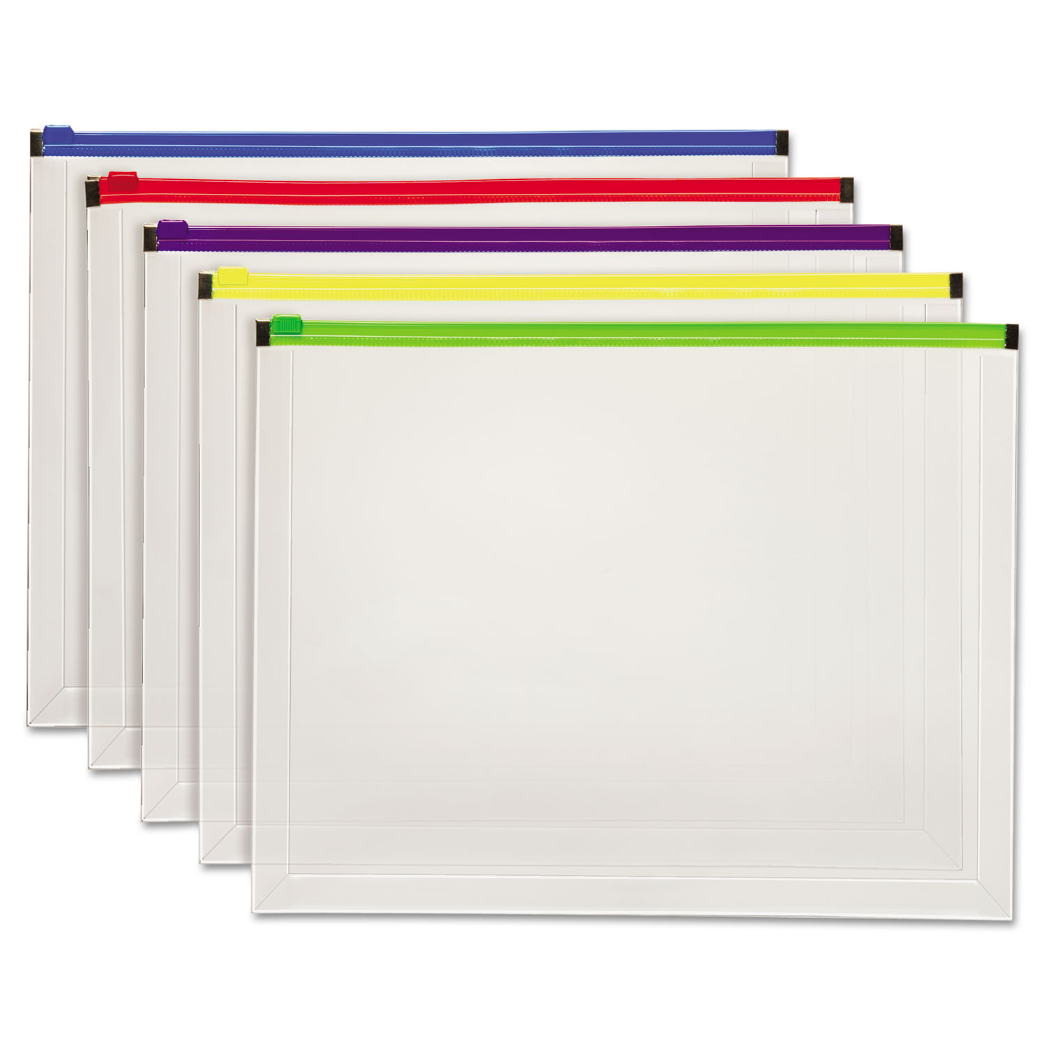 Poly Zip Envelope, 10 x 13, Open Side, Assorted, 5/Pack