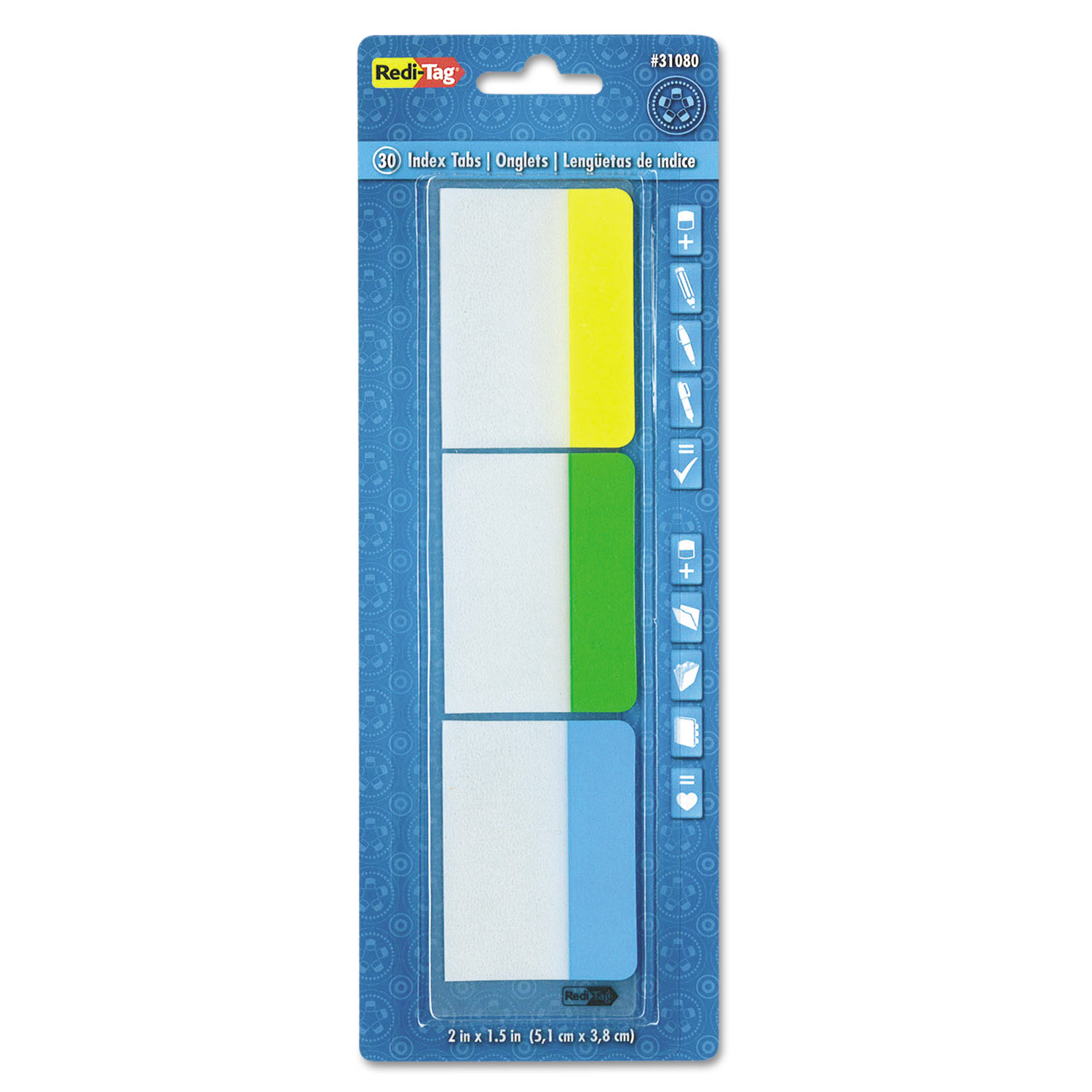  Redi-Tag 31080 Write-On Index Tabs, 1/5-Cut Tabs, Assorted Colors, 2 Wide, 30/Pack (RTG31080) 