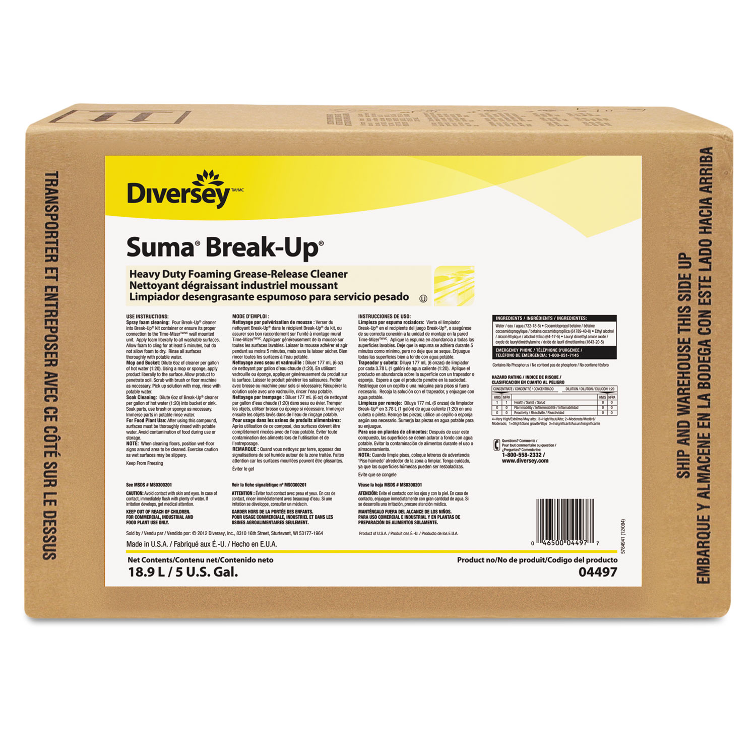 Suma Break-Up Heavy Duty Foaming Grease-Release Cleaner, 5 gal Envirobox
