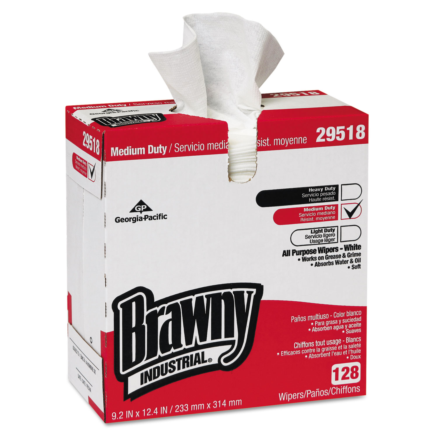  Georgia Pacific Professional 29518 Brawny Ind. Airlaid Med-Duty Wipers, Cloth, 9 1/5 x 12 2/5, WE, 128/BX, 10 BX/CT (GPC29518CT) 