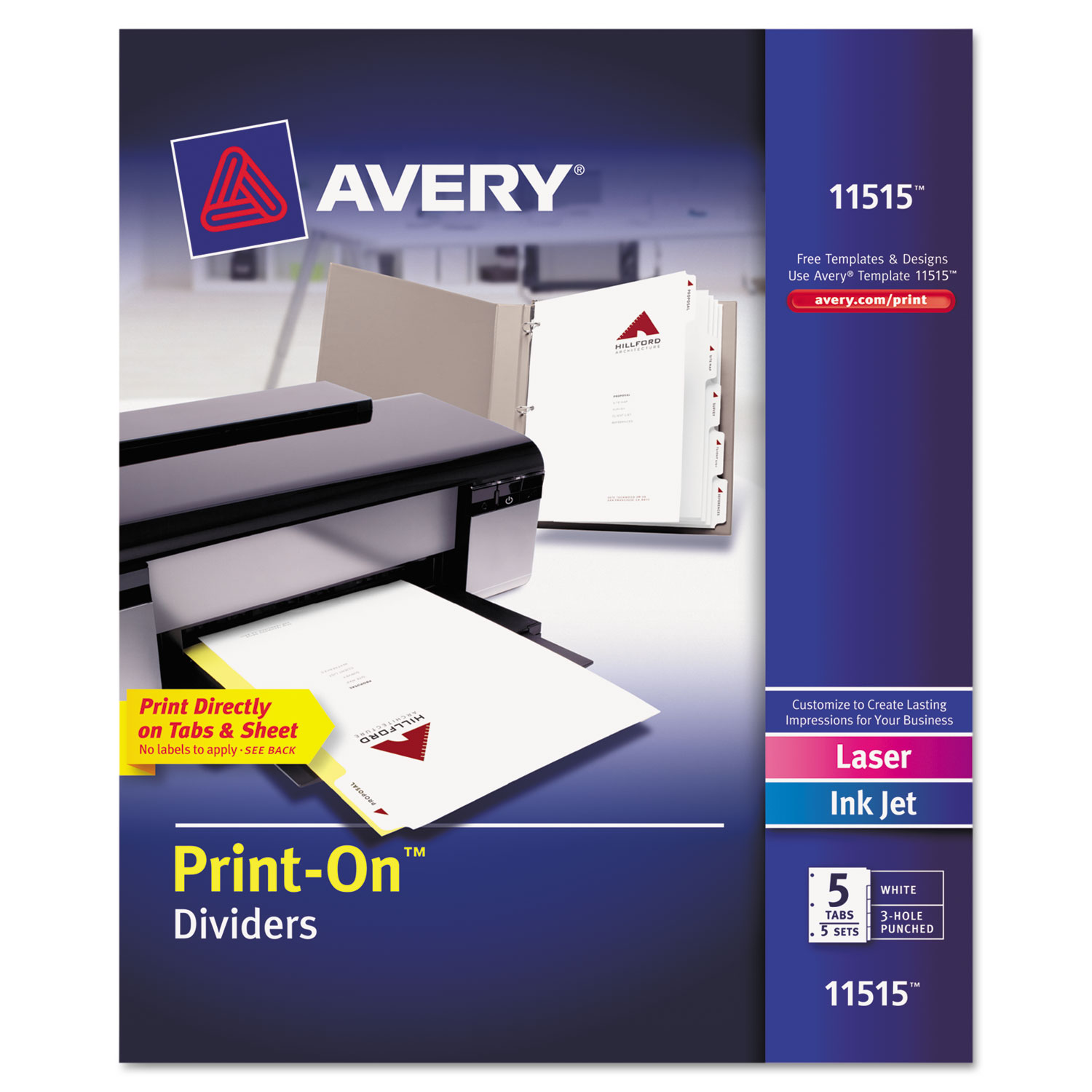  Avery 11515 Customizable Print-On Dividers, 5-Tab, Letter, 5 Sets (AVE11515) 