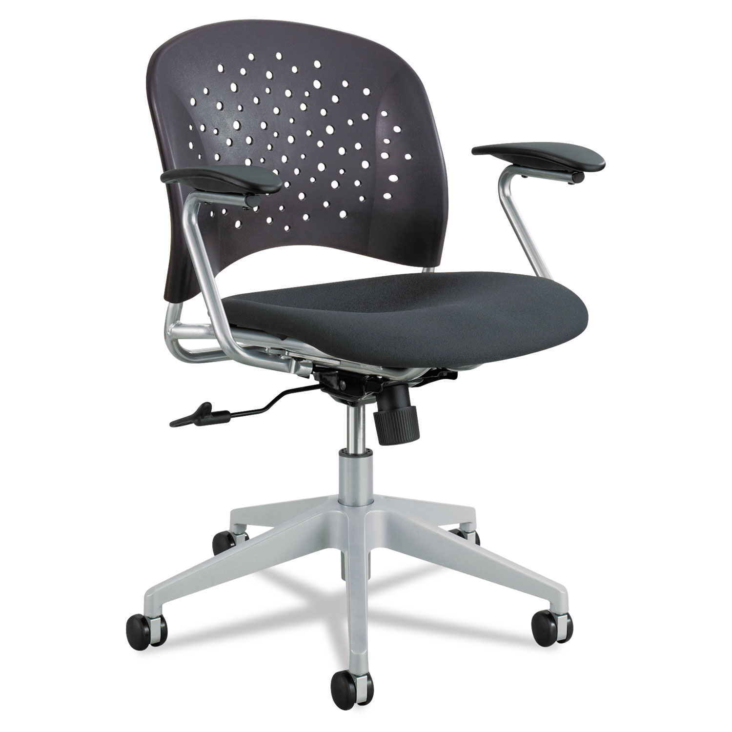 Rve Series Task Chair, Round Plastic Back, Polyester Seat, Black Seat/Back
