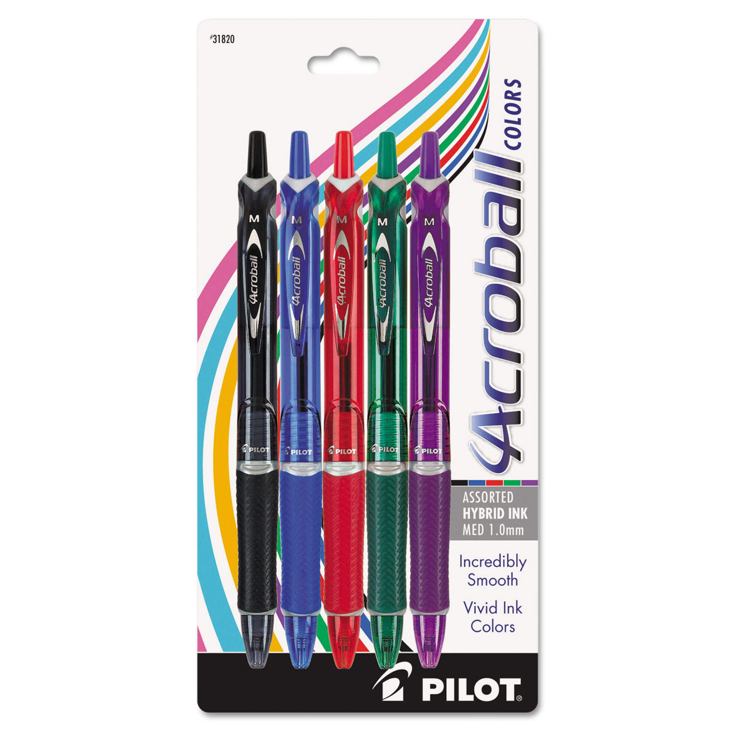  Pilot 31820 Acroball Colors Retractable Ballpoint Pen, 1mm, Assorted Ink/Barrel, 5/Pack (PIL31820) 