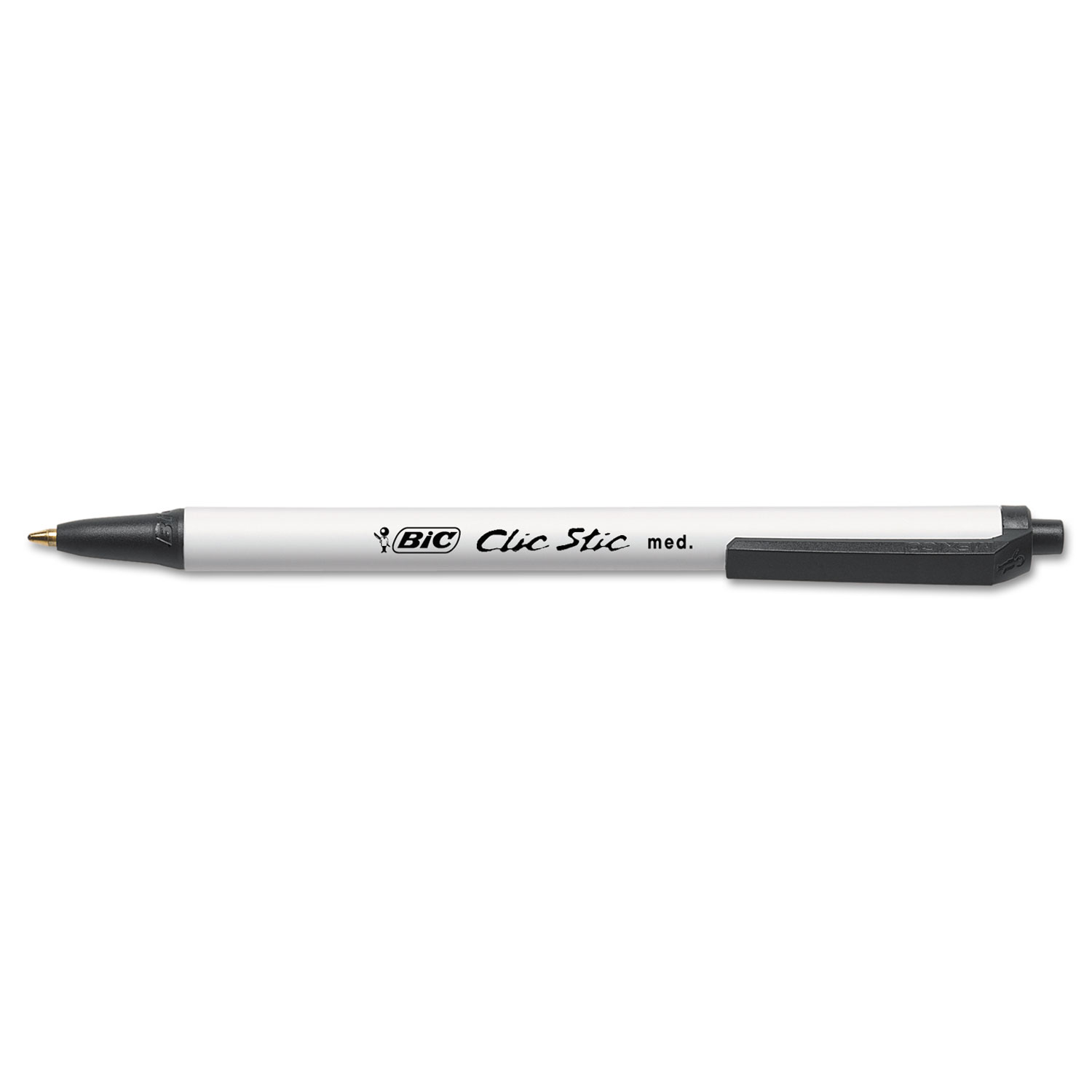 Clic Stic Retractable Ballpoint Pen, 1mm, Black Ink, White Barrel, 24/Pack