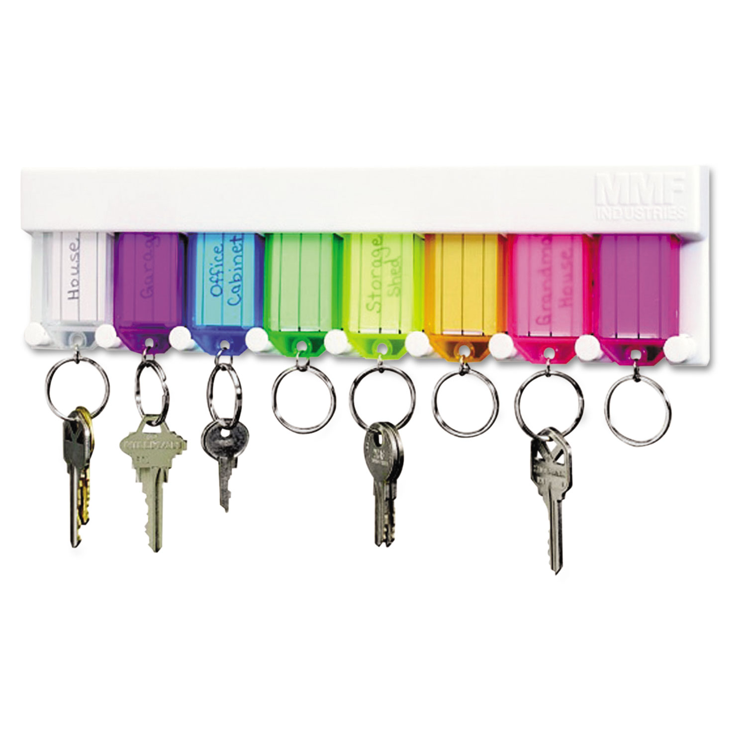 MultiColor Key Rack, 8Key, 2 3/4 x 1/2 x 10 1/2, Plastic, White
