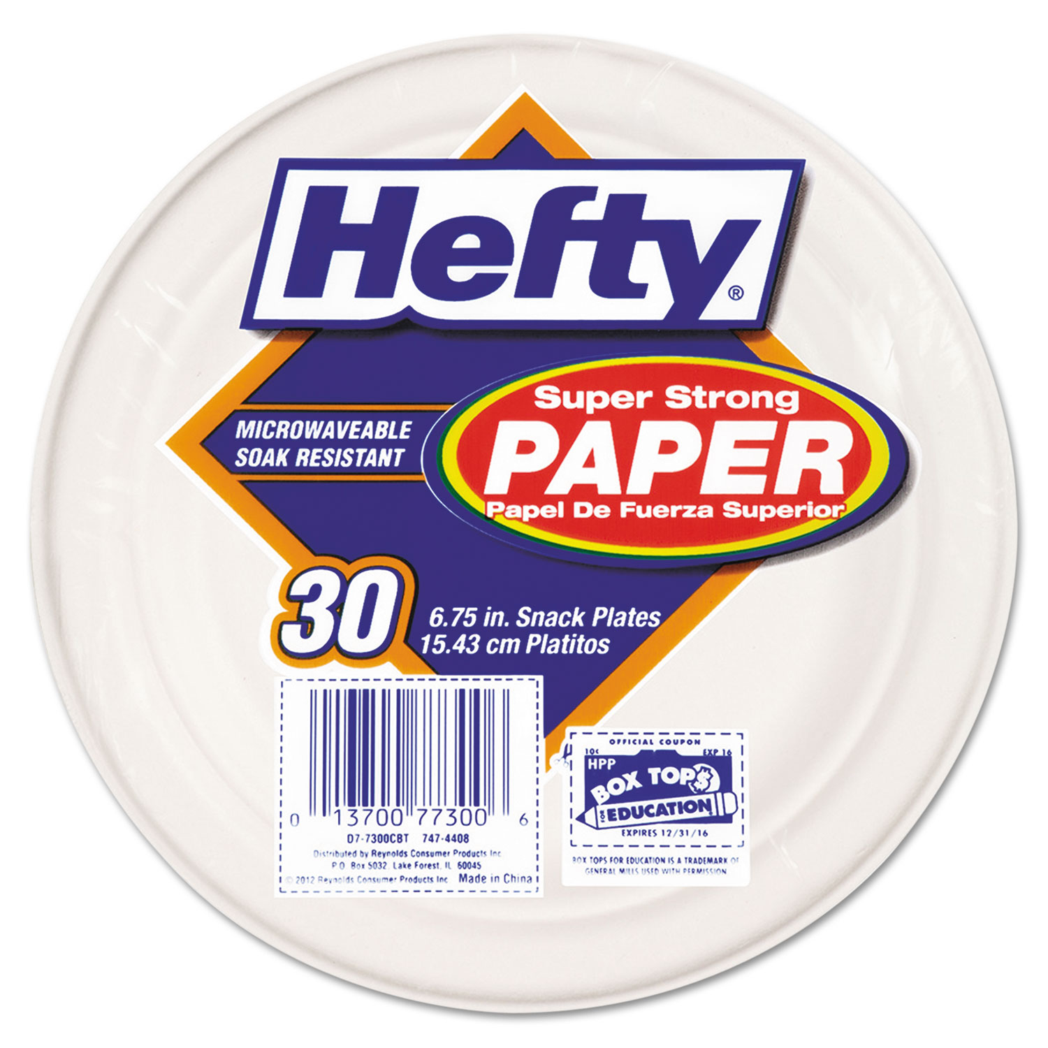  Hefty RFP D77300PK Super Strong Paper Dinnerware, 6 3/4 Plate, Bagasse, 30/Pack (RFPD77300PK) 