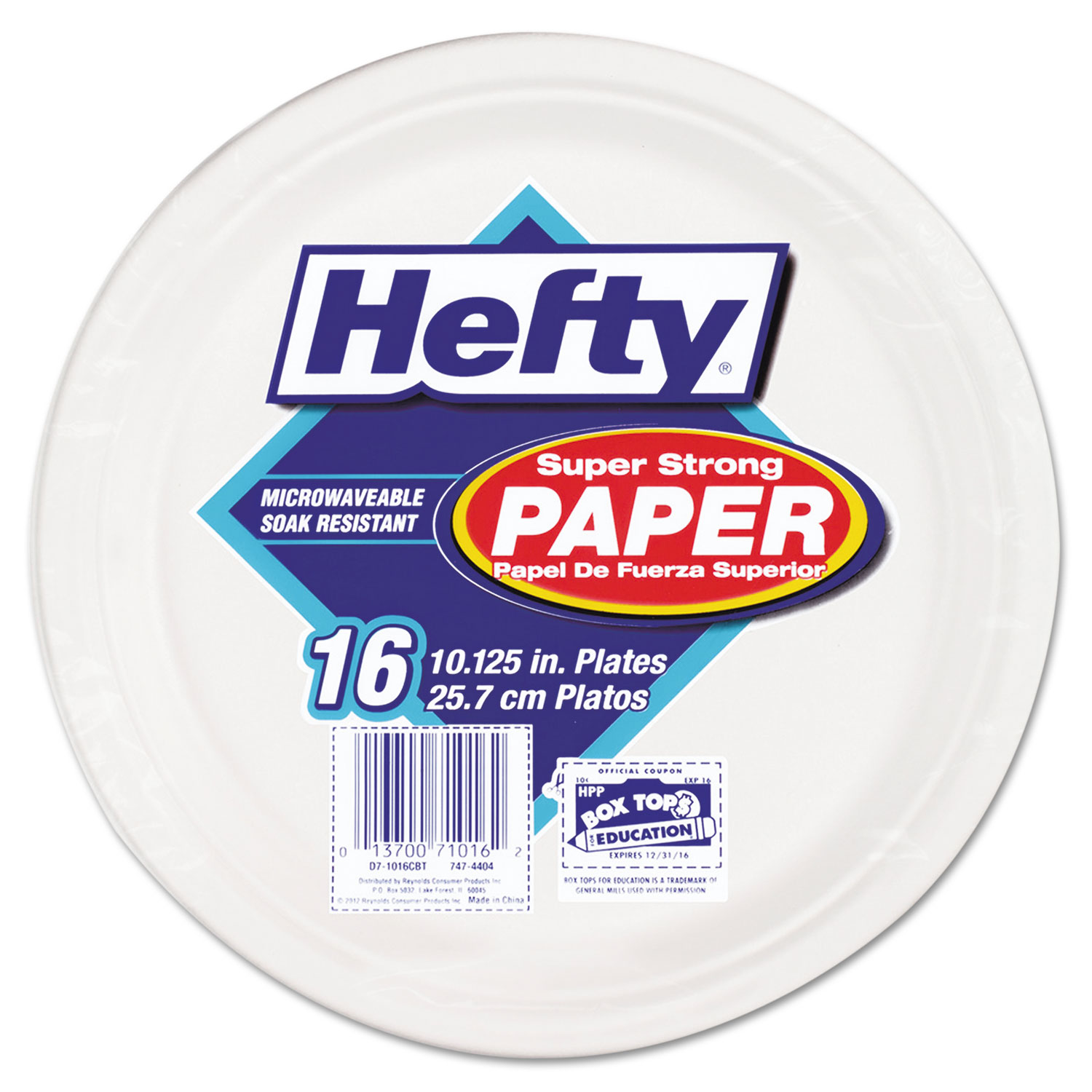  Hefty RFP D71016 Super Strong Paper Dinnerware, 10 1/8 Plate, Bagasse, 16/Pack, 12 Packs/Carton (RFPD71016) 