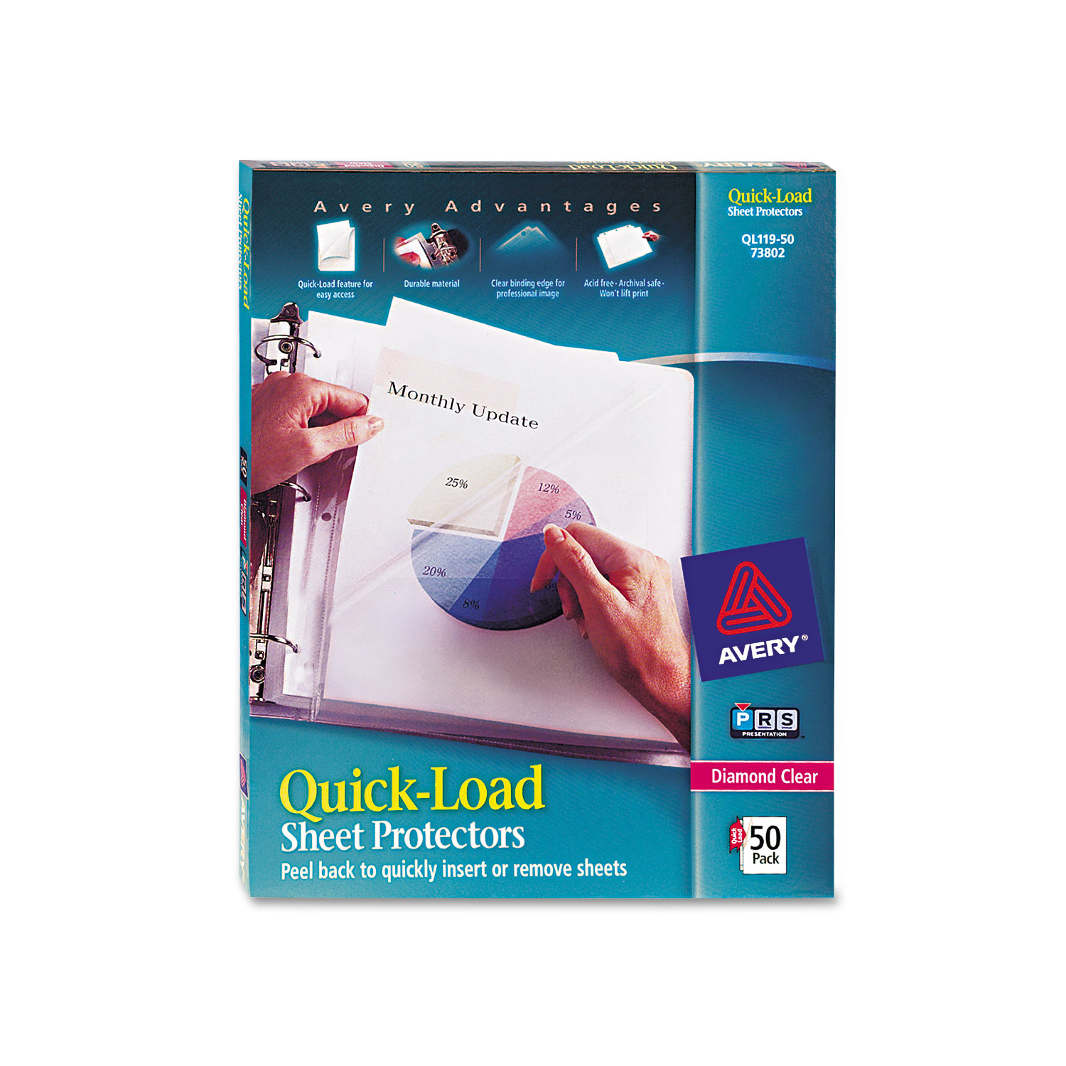  Avery 73802 Quick Top & Side Loading Sheet Protectors, Letter, Diamond Clear, 50/Box (AVE73802) 