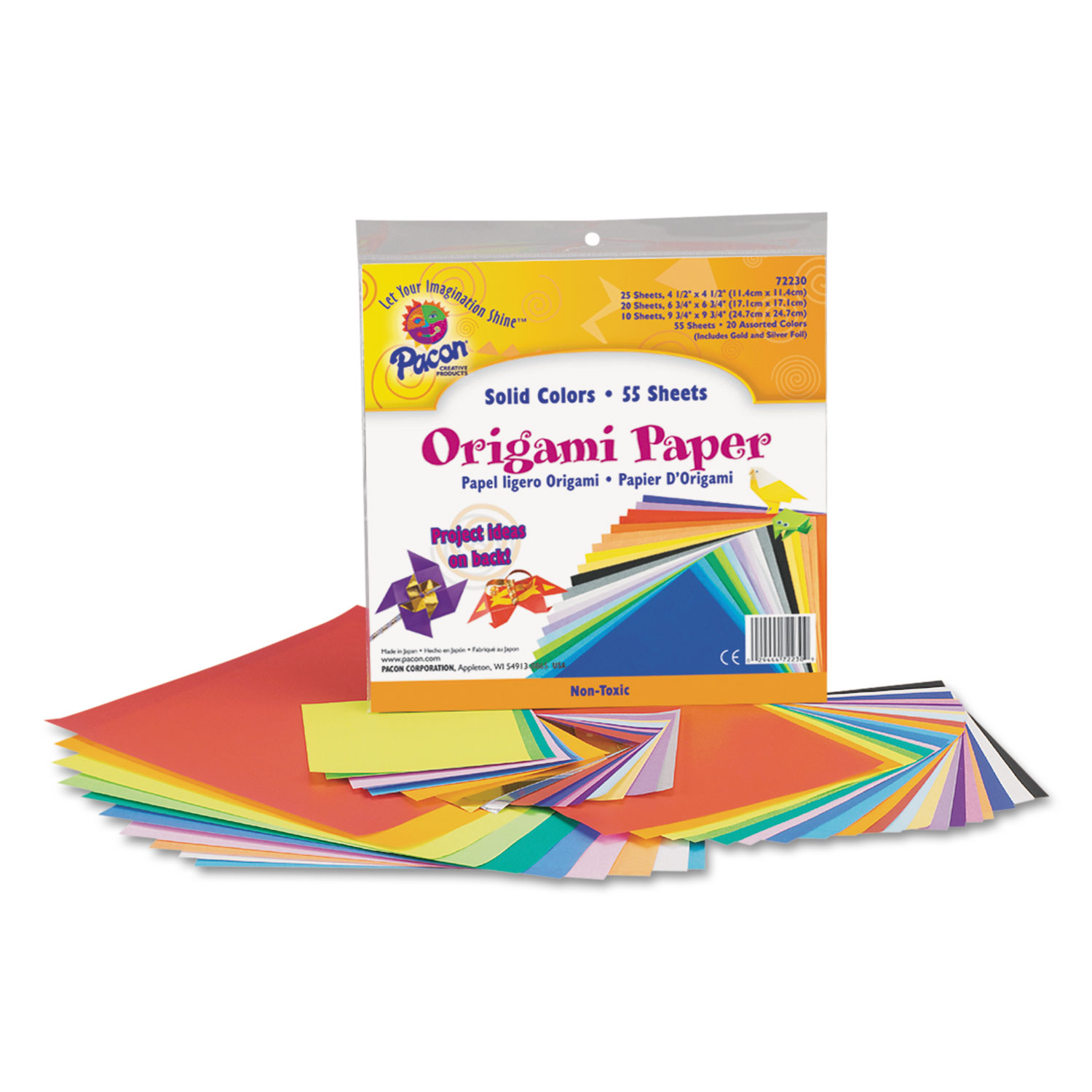 Origami Paper, 30 lbs., 9-3/4 x 9-3/4, Assorted Bright Colors, 55 Sheets/Pack