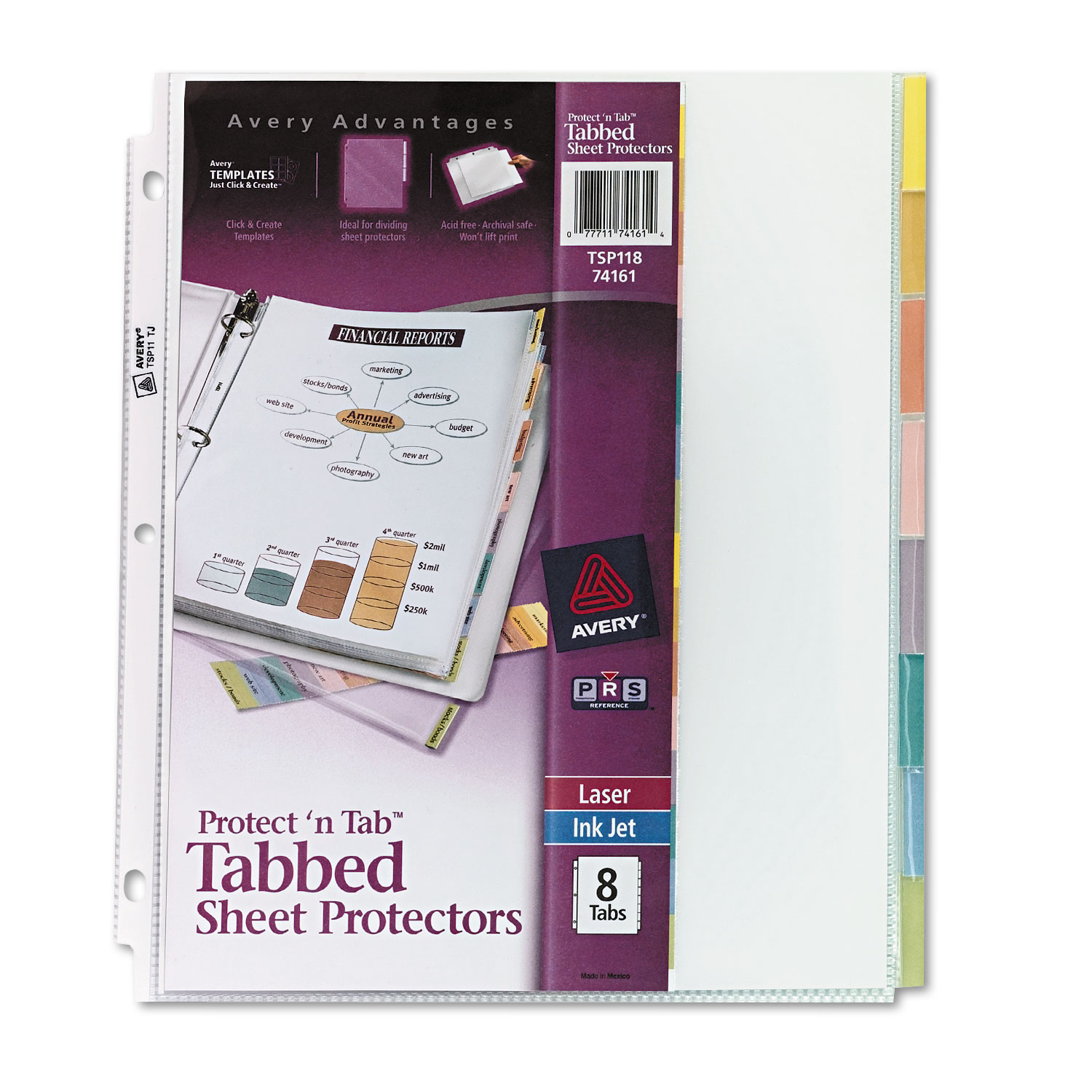 Protect n Tab Top-Load Clear Sheet Protectors w/Eight Tabs, Letter
