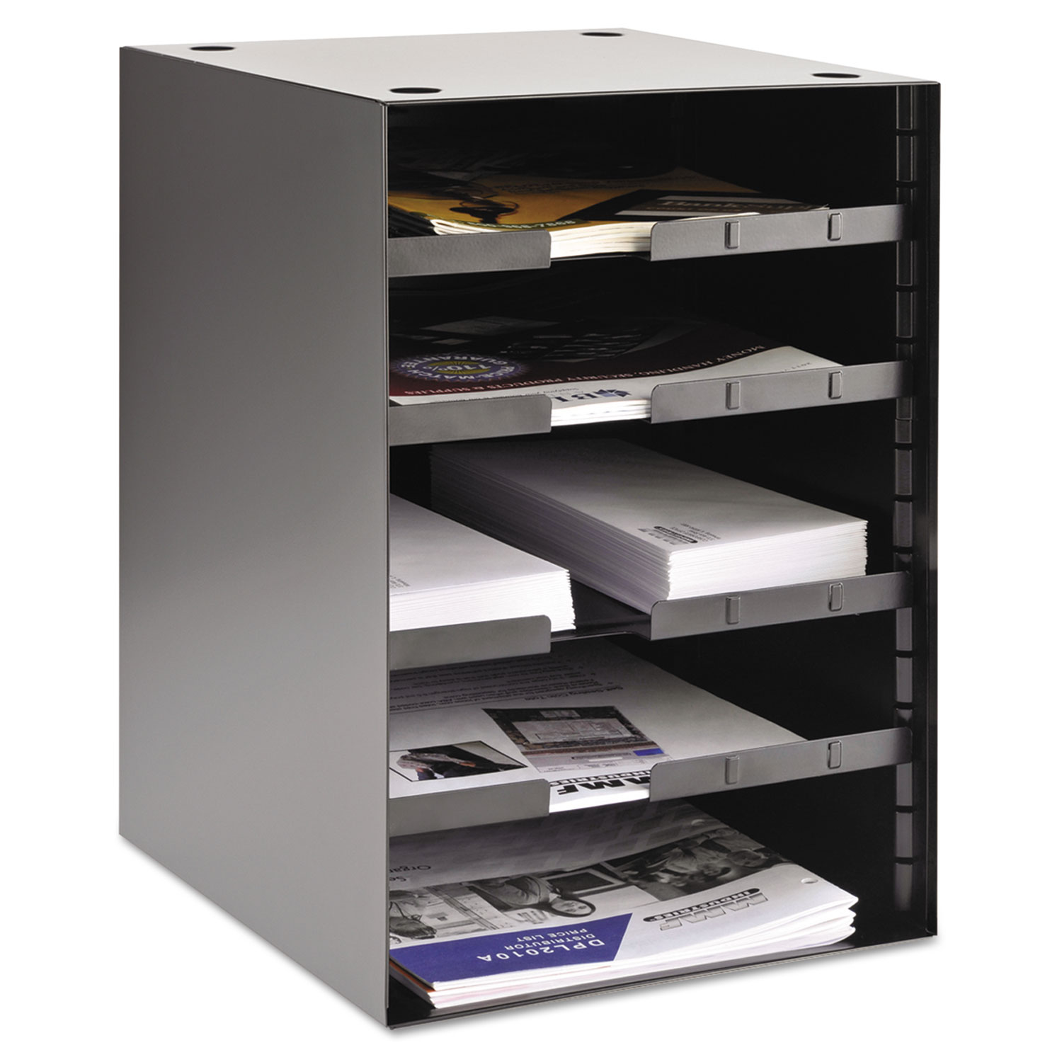 Steel Desktop Sorter, Four Adjustable Shelves, 11 1/2 x 12 x 19, Black