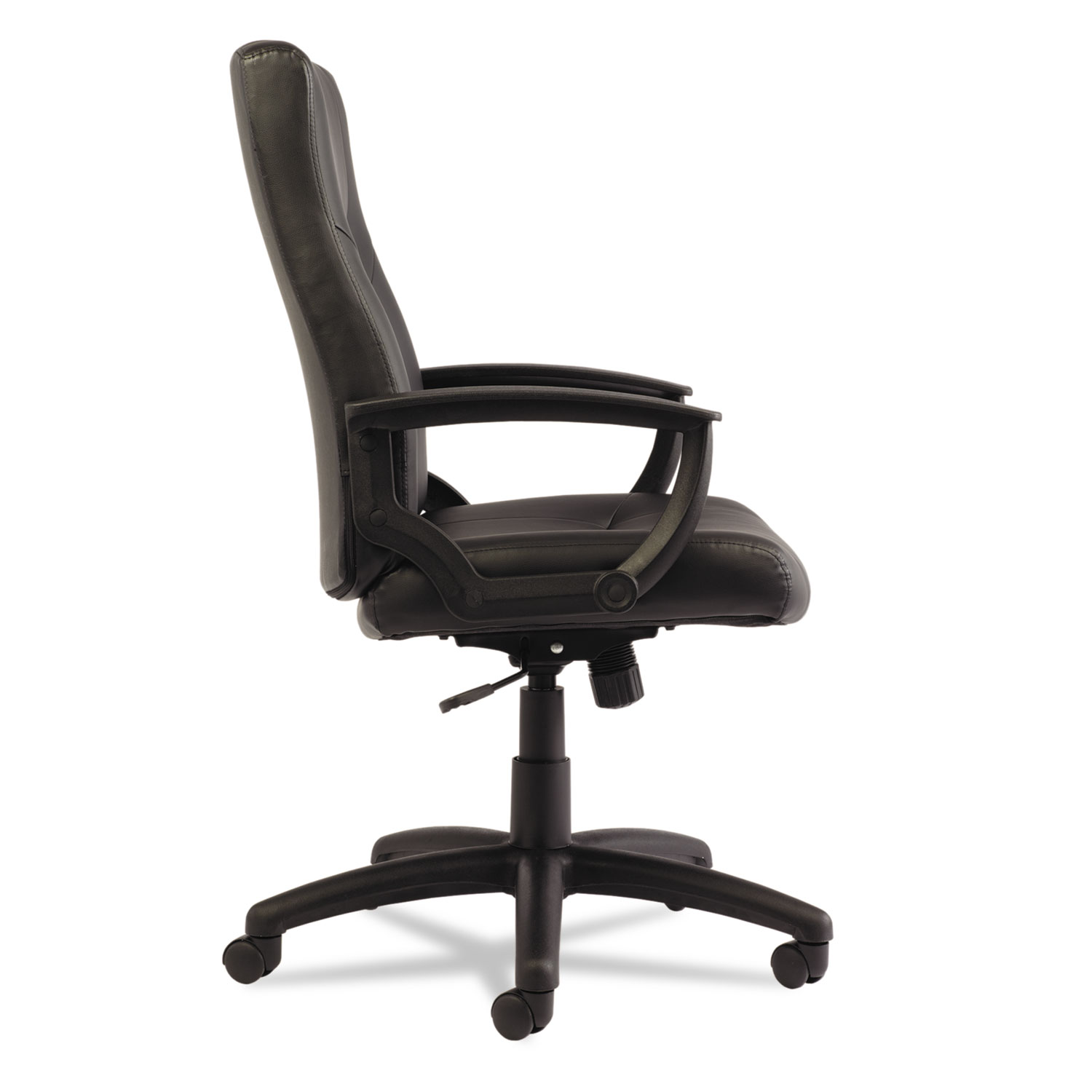 Alera YR Series Executive High-Back Swivel/Tilt Leather Chair, Supports up to 275 lbs., Black Seat/Black Back, Black Base