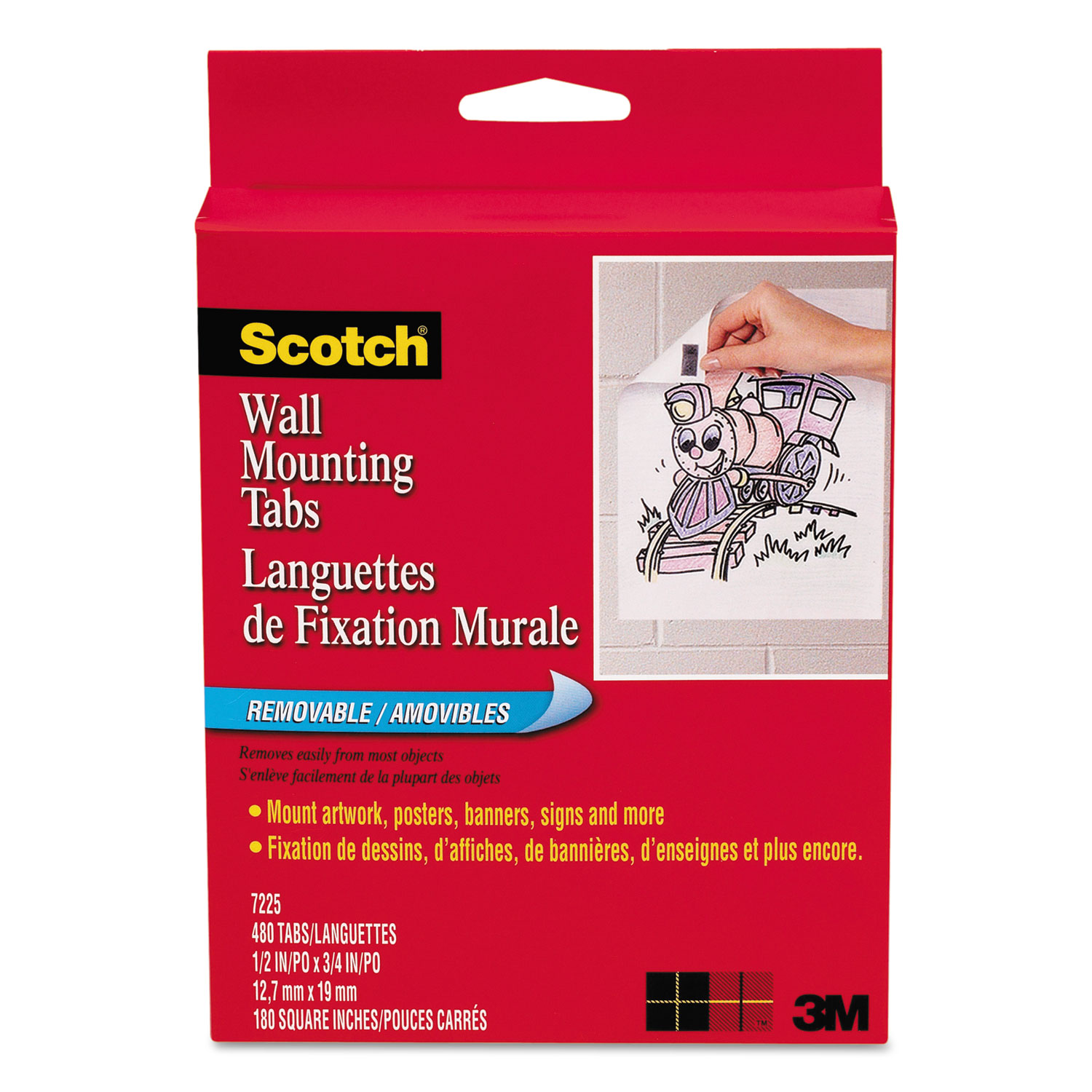  Scotch 7225 Precut Removable Mounting Tabs, Double-Sided, 1/2 x 3/4, 480/Pack (MMM7225) 