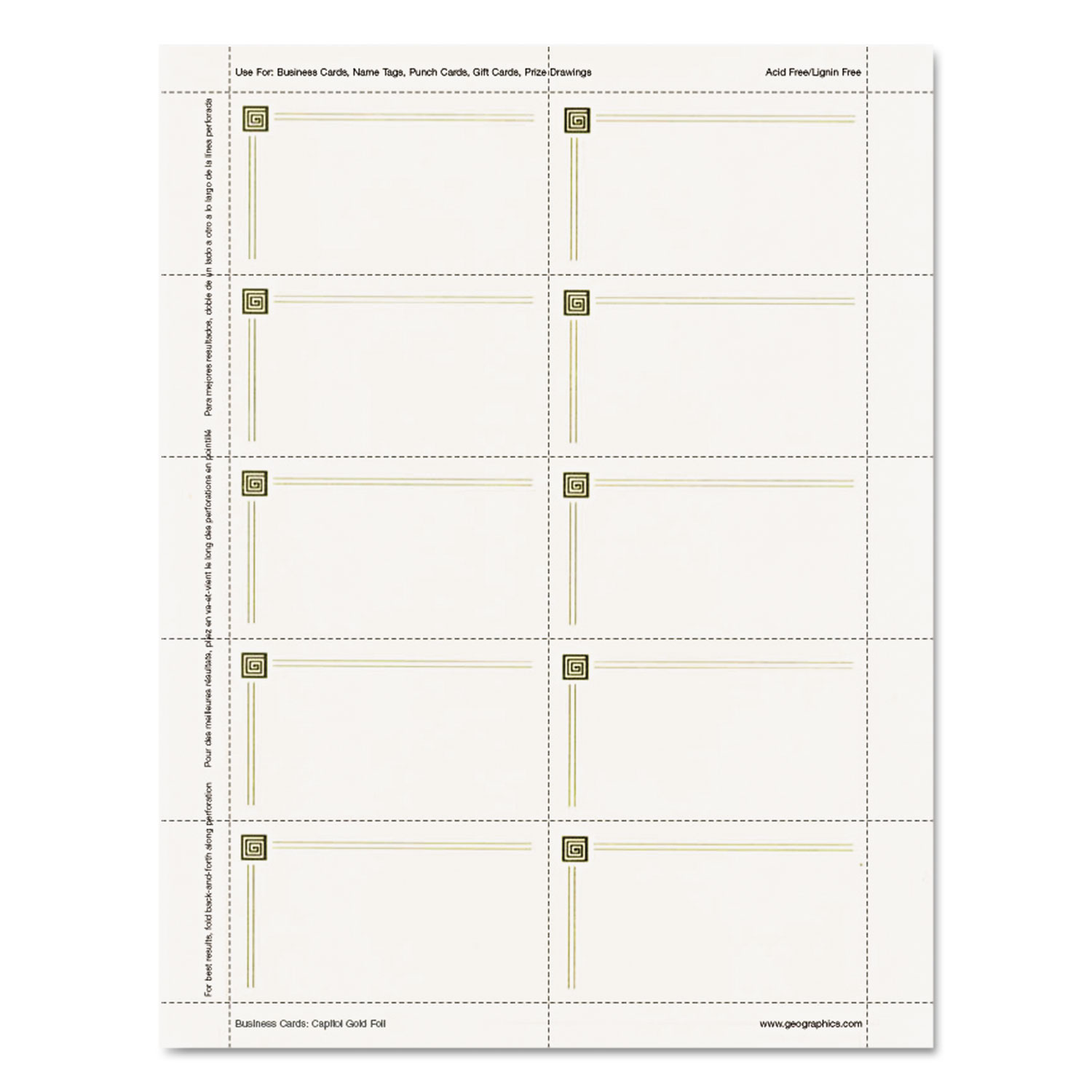 Capital Gold Design Business Cards, 3 1/2 x 2, 65 lb Stock, Ivory,150/Pack