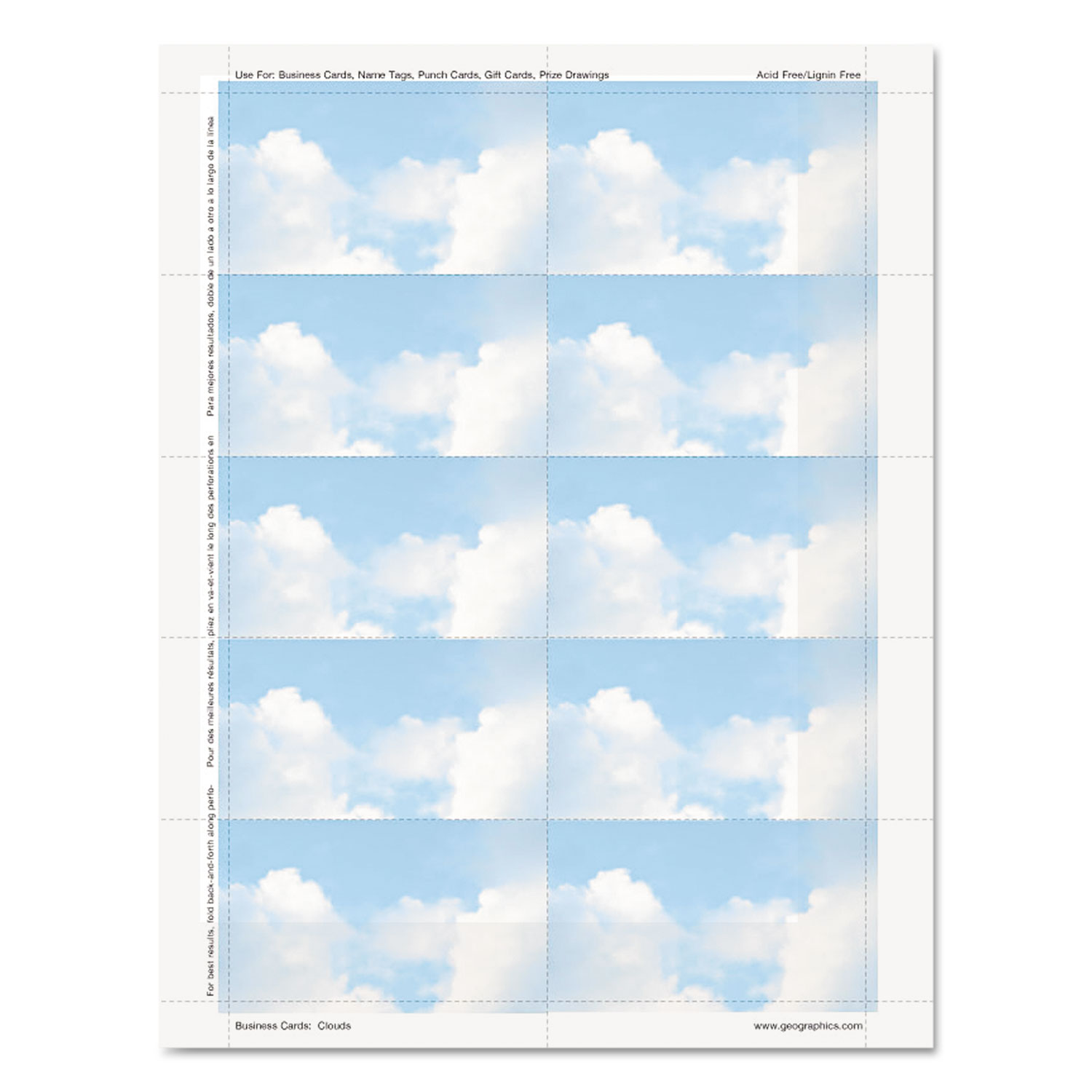 Clouds Design Business Suite Cards, 3 1/2 x 2, 65 lb Cardstock, 250 Cards/Pack