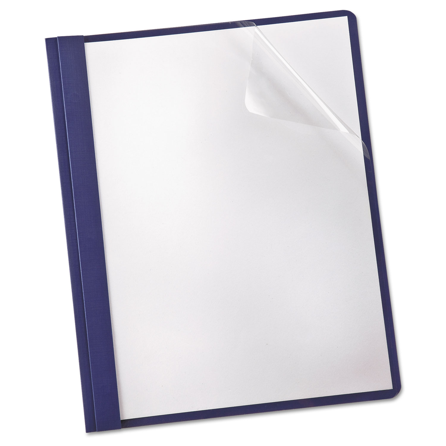 Linen Finish Clear Front Report Cover, 3 Fasteners, Letter, Navy, 25/Box