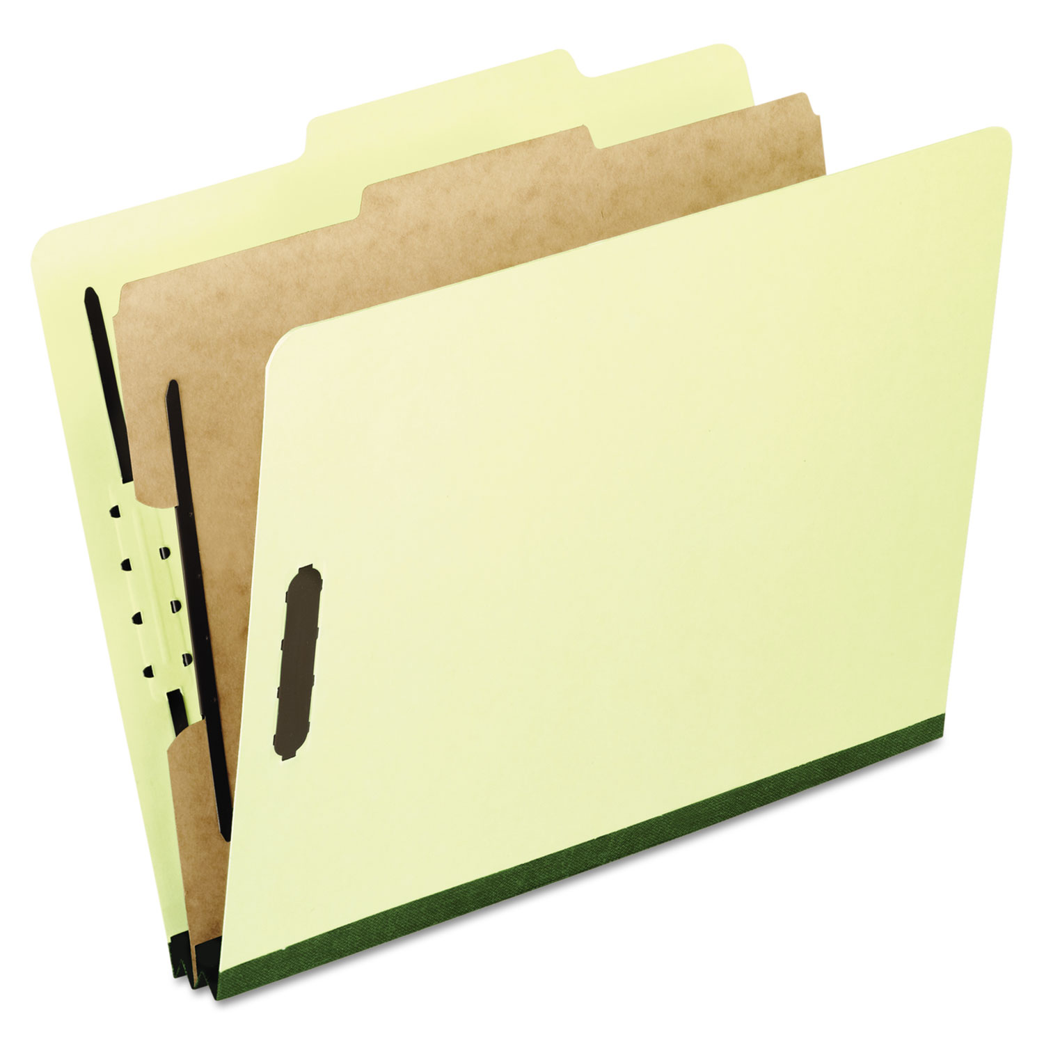 Four-Section Pressboard Folders, Letter, 2/5 Tab, Light Green, 10/Box
