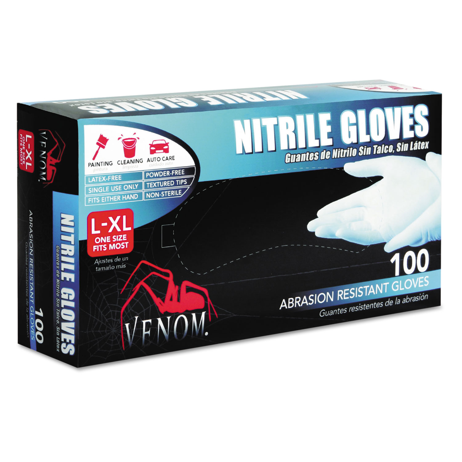  Medline VEN4145 Venom Nitrile Exam Gloves, L/X-Large, Blue, Powder-Free, 100/Box (MIIVEN4145) 