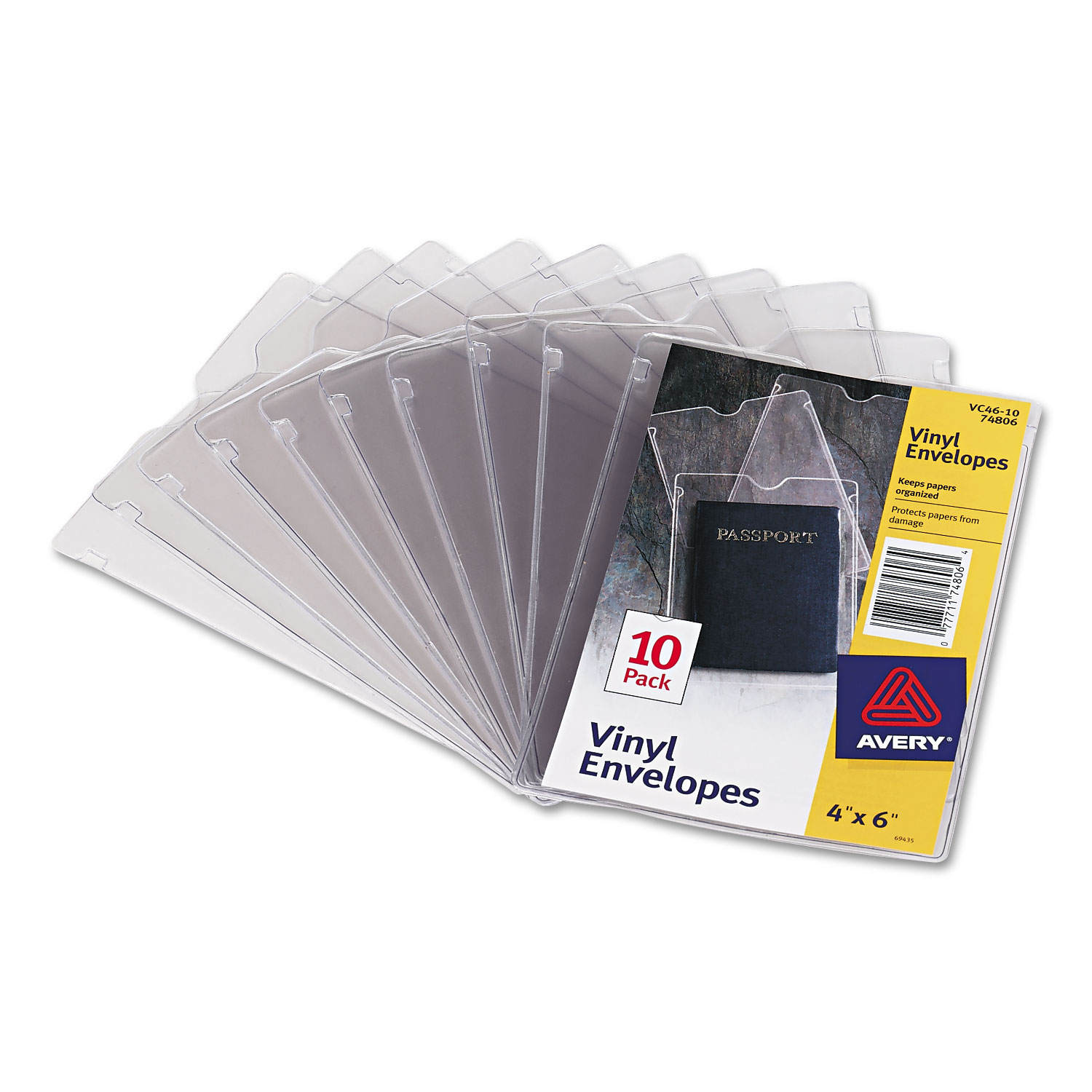 Top-Load Clear Vinyl Envelopes w/Thumb Notch, 4 x 6, Clear, 10/Pack