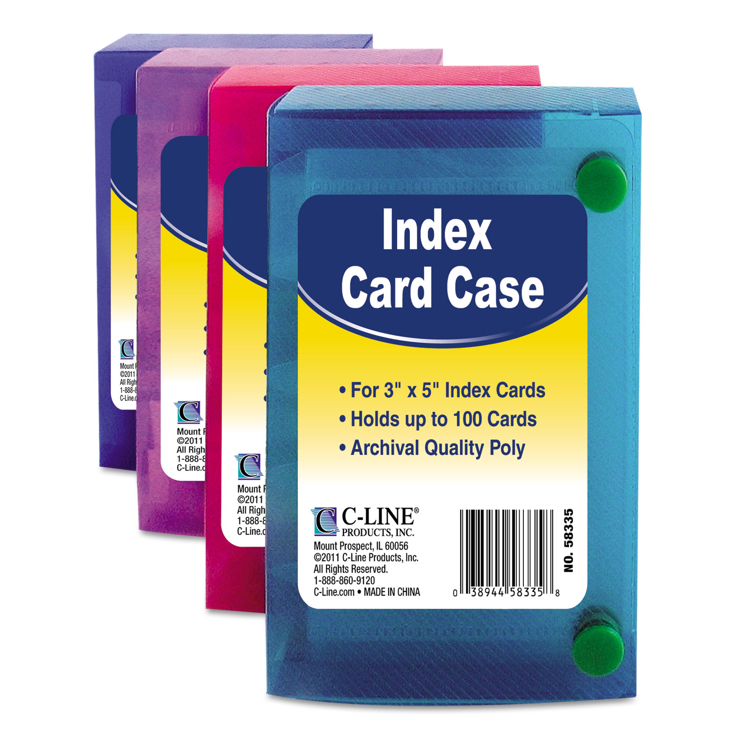 Index Card Case, Holds 100 3 x 5 Cards, Polypropylene, Assorted