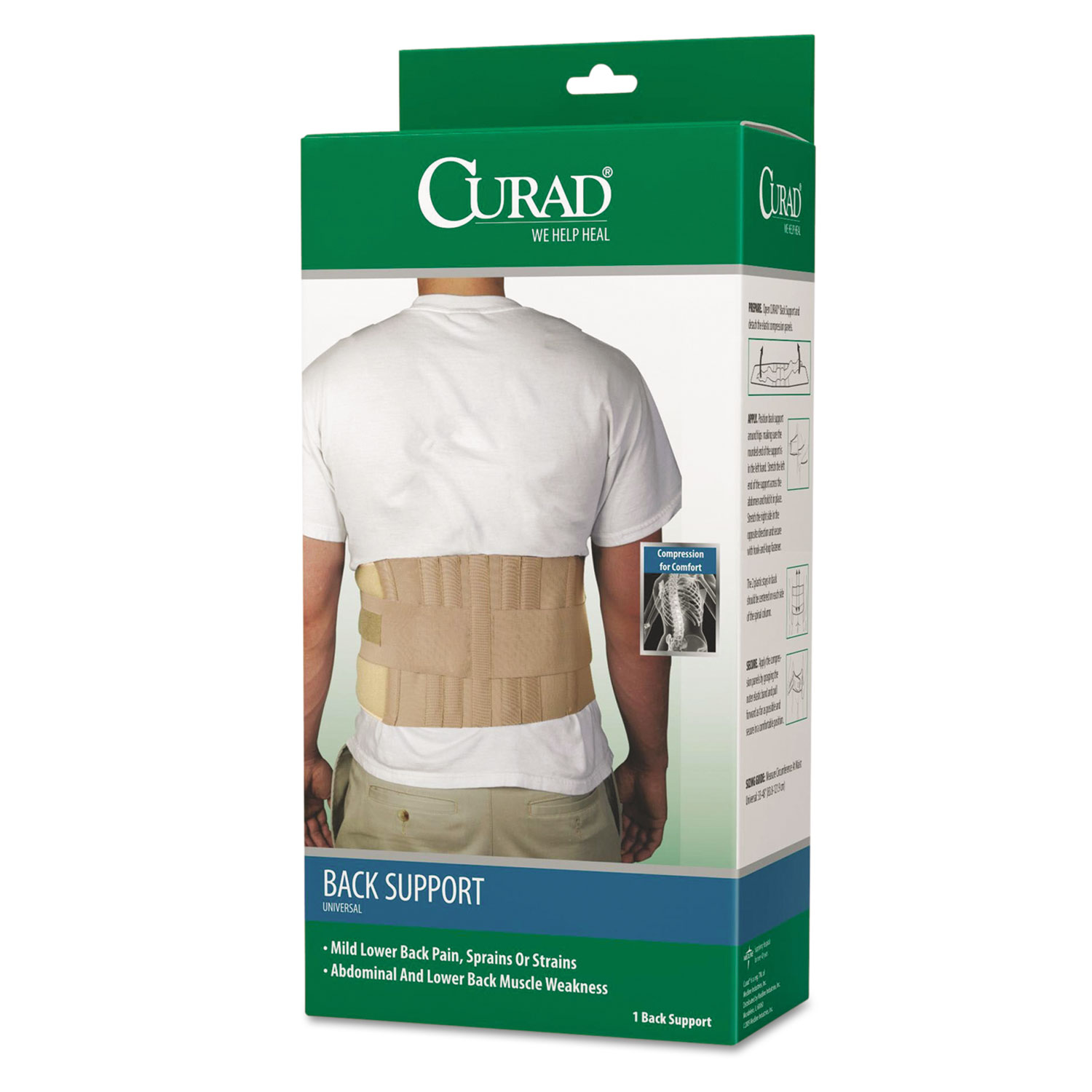  Curad ORT22000D Back Support, Elastic, 33 to 48 Waist Size, 33w x 48d x 10h, 6 Stays, Beige (MIIORT22000D) 