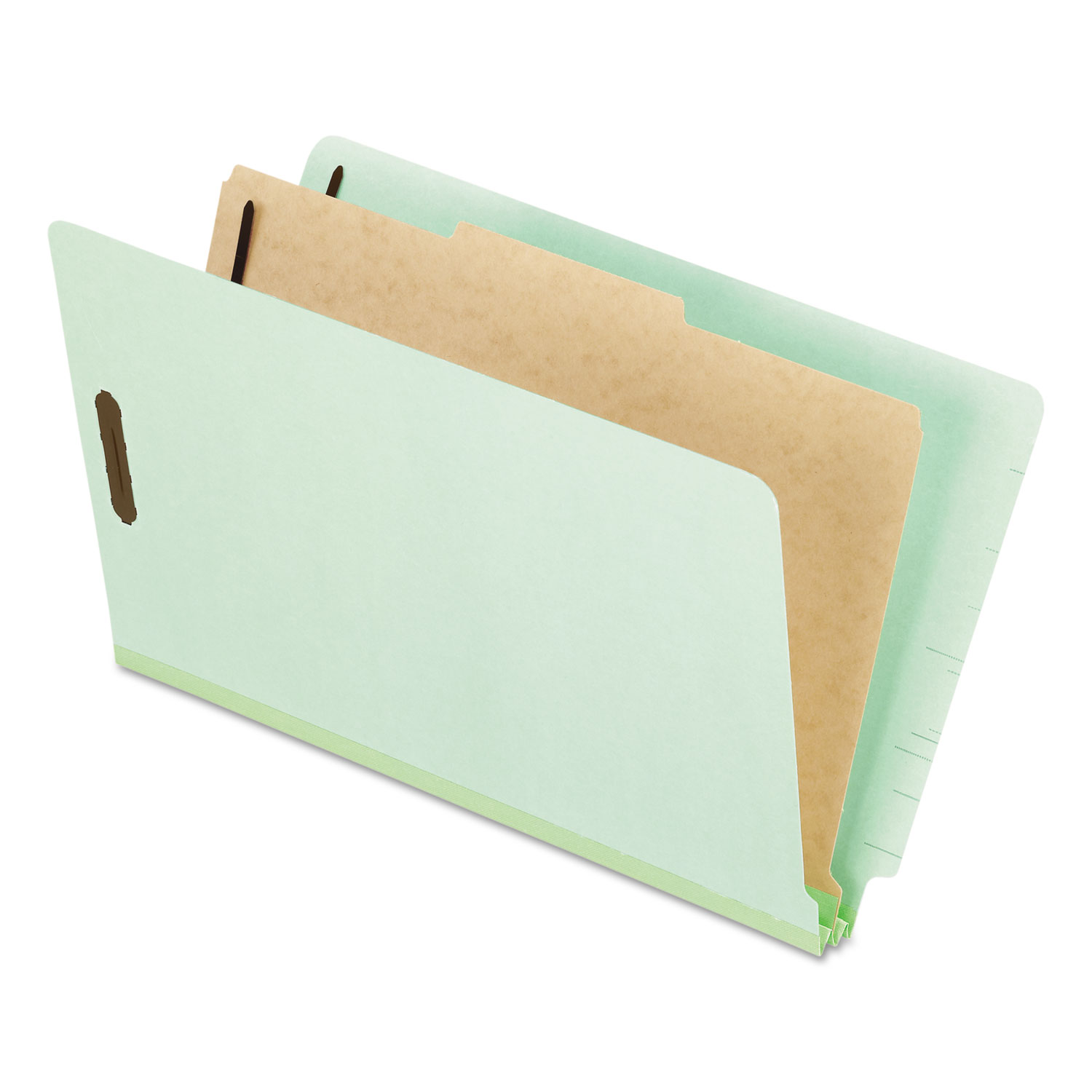 Pressboard End Tab Classification Folders, Legal, 1 Divider, Pale Green, 10/Box