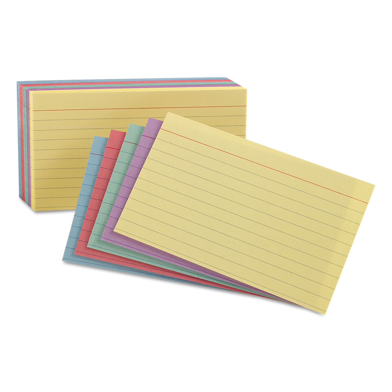 Ruled Index Cards, 5 x 8, Blue/Violet/Canary/Green/Cherry, 100/Pack