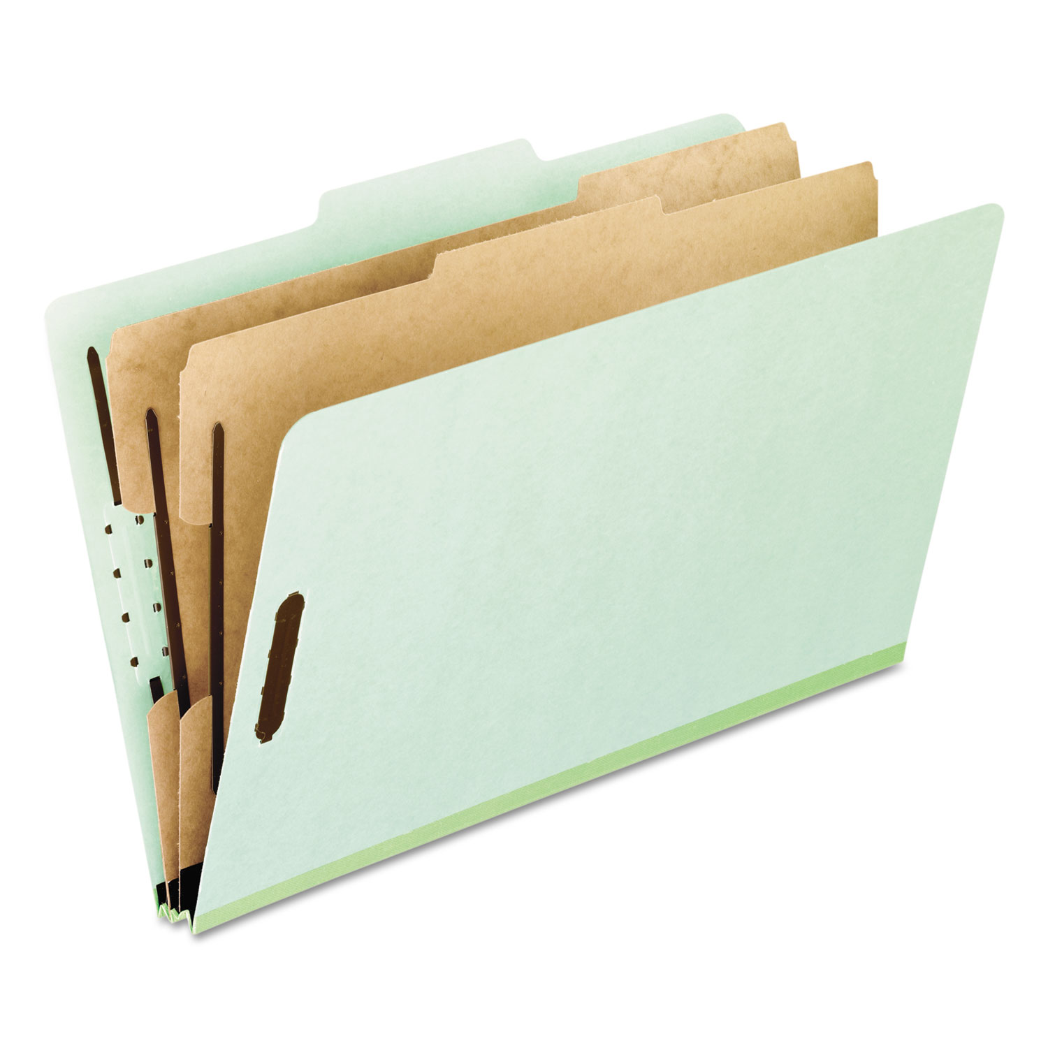 Six-Section Pressboard Folders, Letter, 2/5 Tab, Green, 10/Box