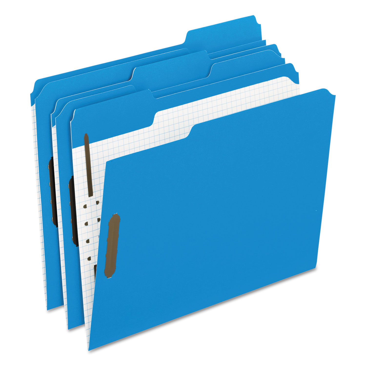 Colored Folders With Embossed Fasteners, 1/3 Cut, Letter, Blue/Grid Interior