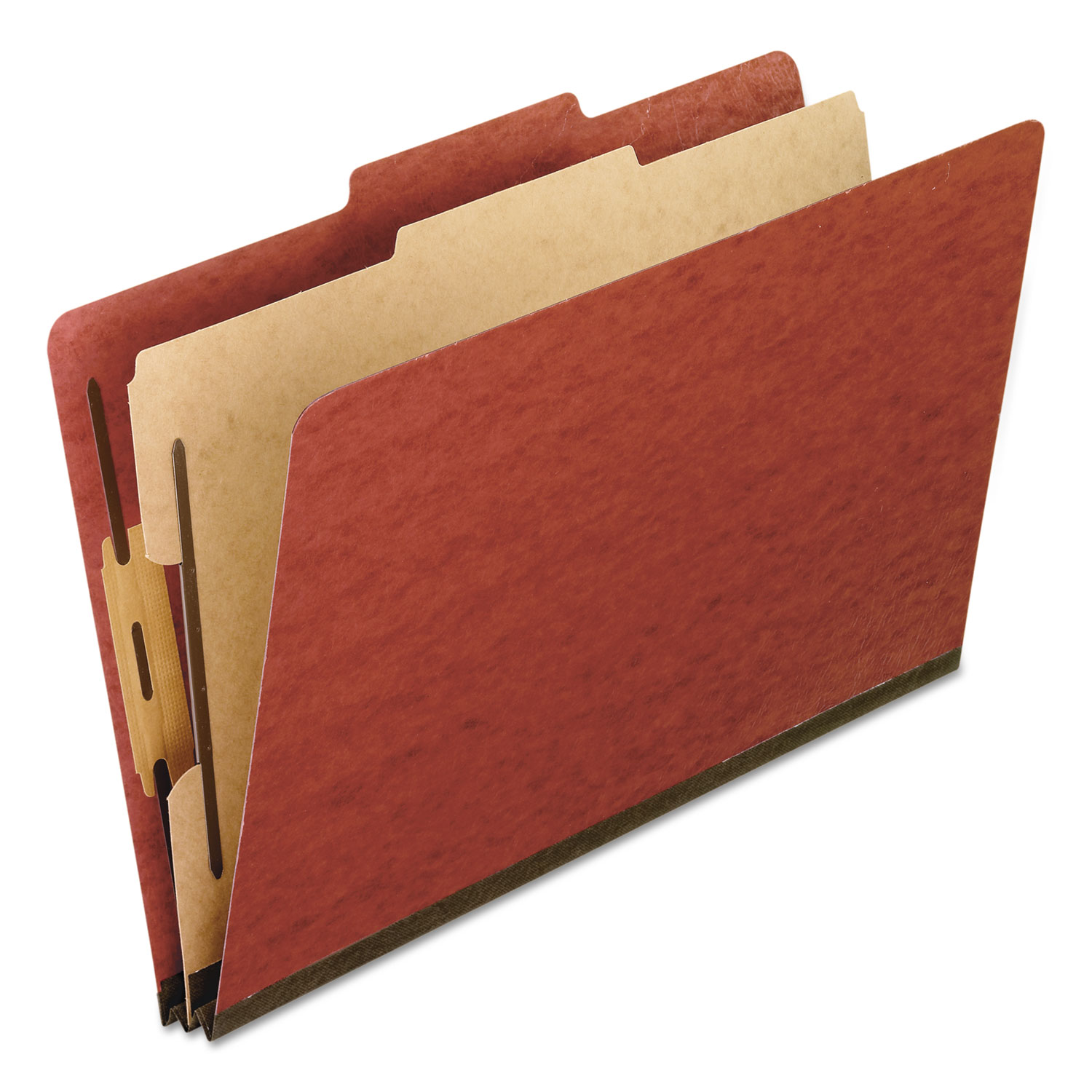 Four-Section Pressboard Folders, Legal, 2/5 Tab, Red, 10/Box