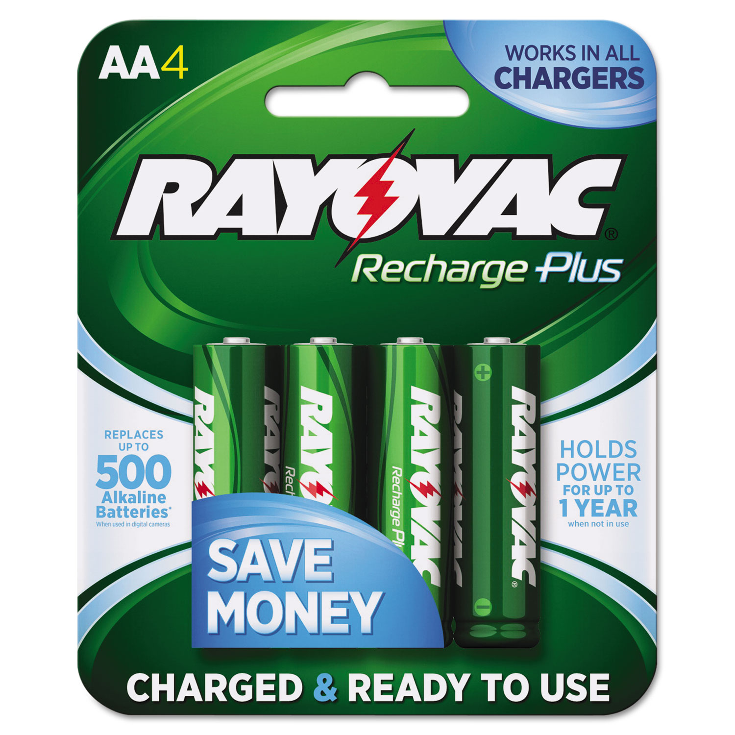 Recharge Plus NiMH Batteries, AA, 4/Pack