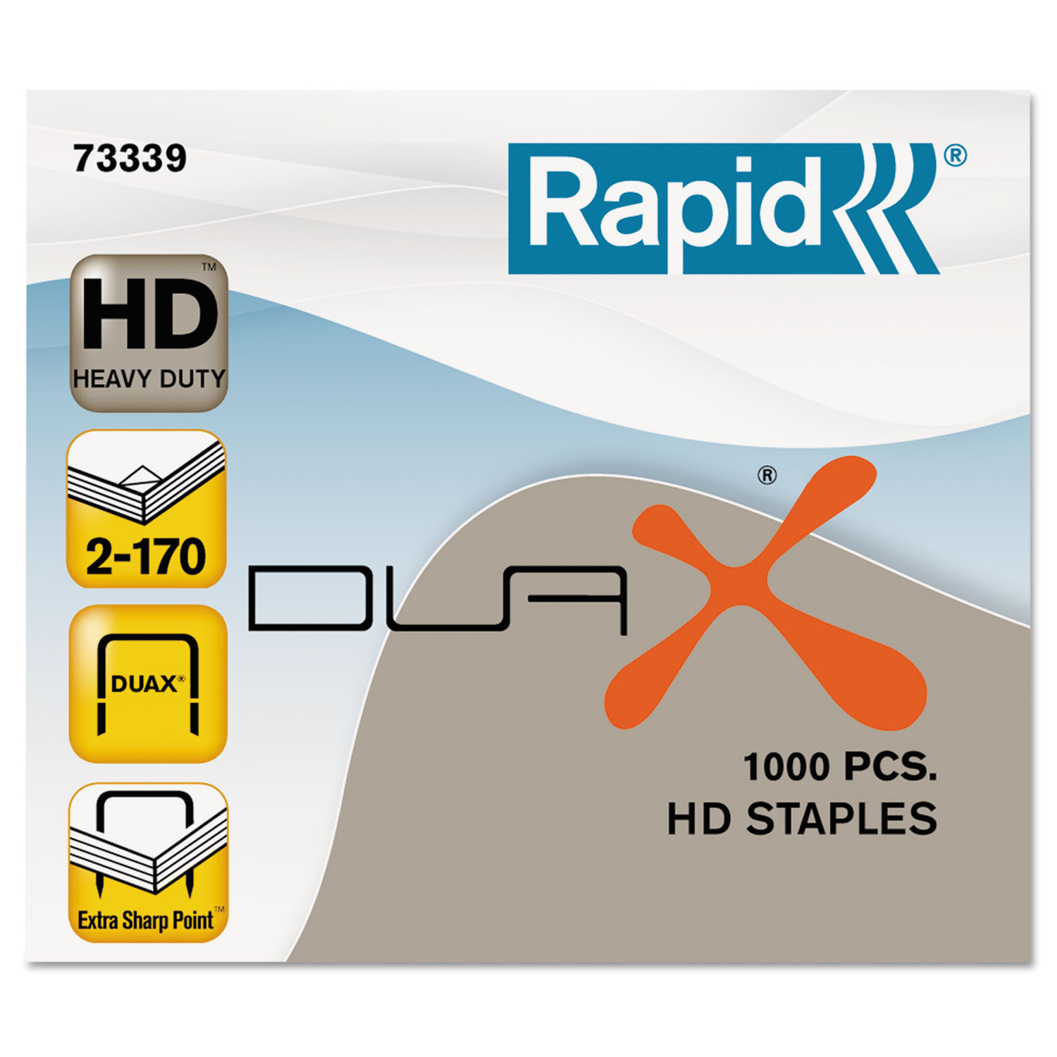  Rapid 73339 DUAX Heavy-Duty Staples, 0.75 Leg, 0.5 Crown, Steel, 1,000 Staples (RPD73339) 
