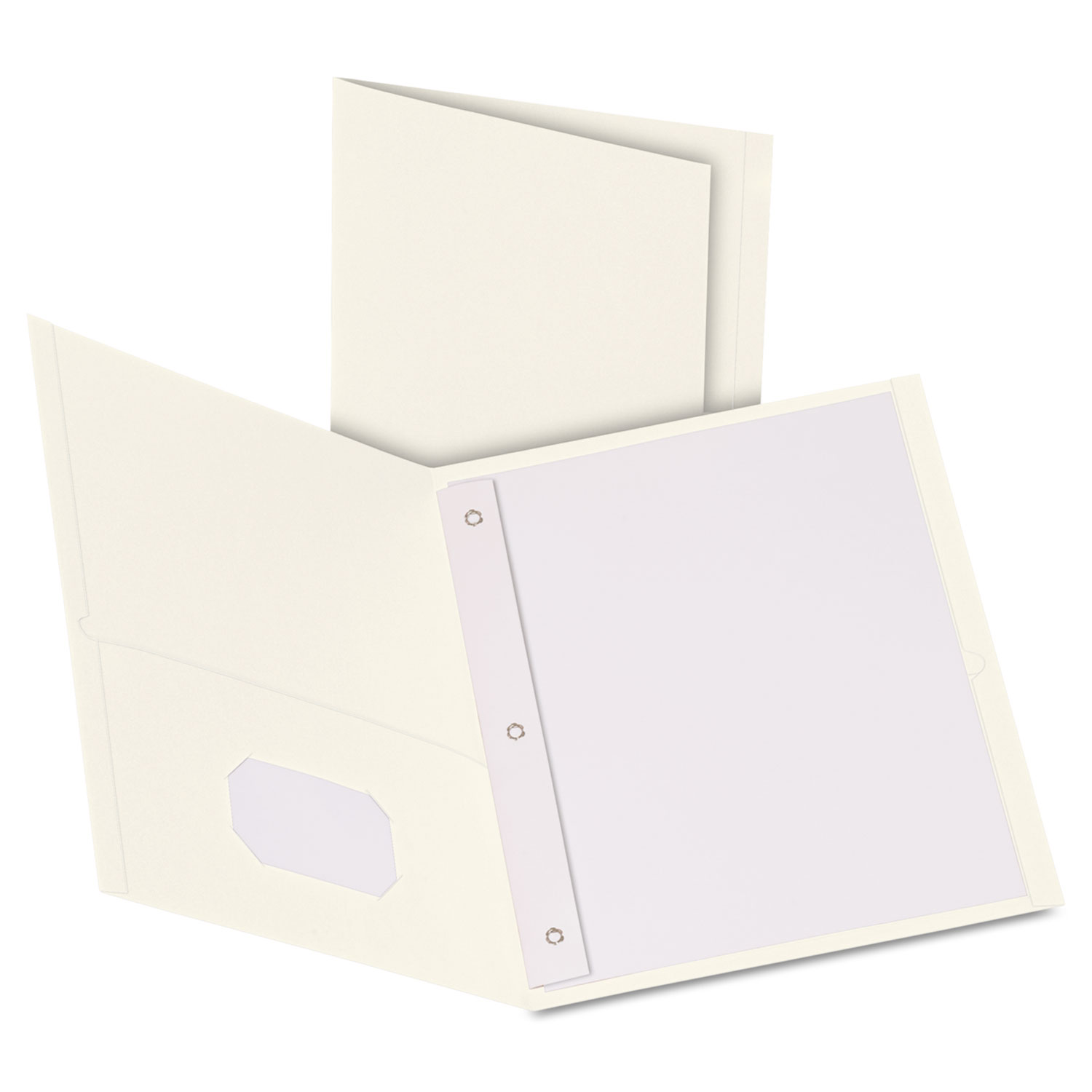 Twin-Pocket Folders with 3 Fasteners, Letter, 1/2 Capacity, White, 25/Box