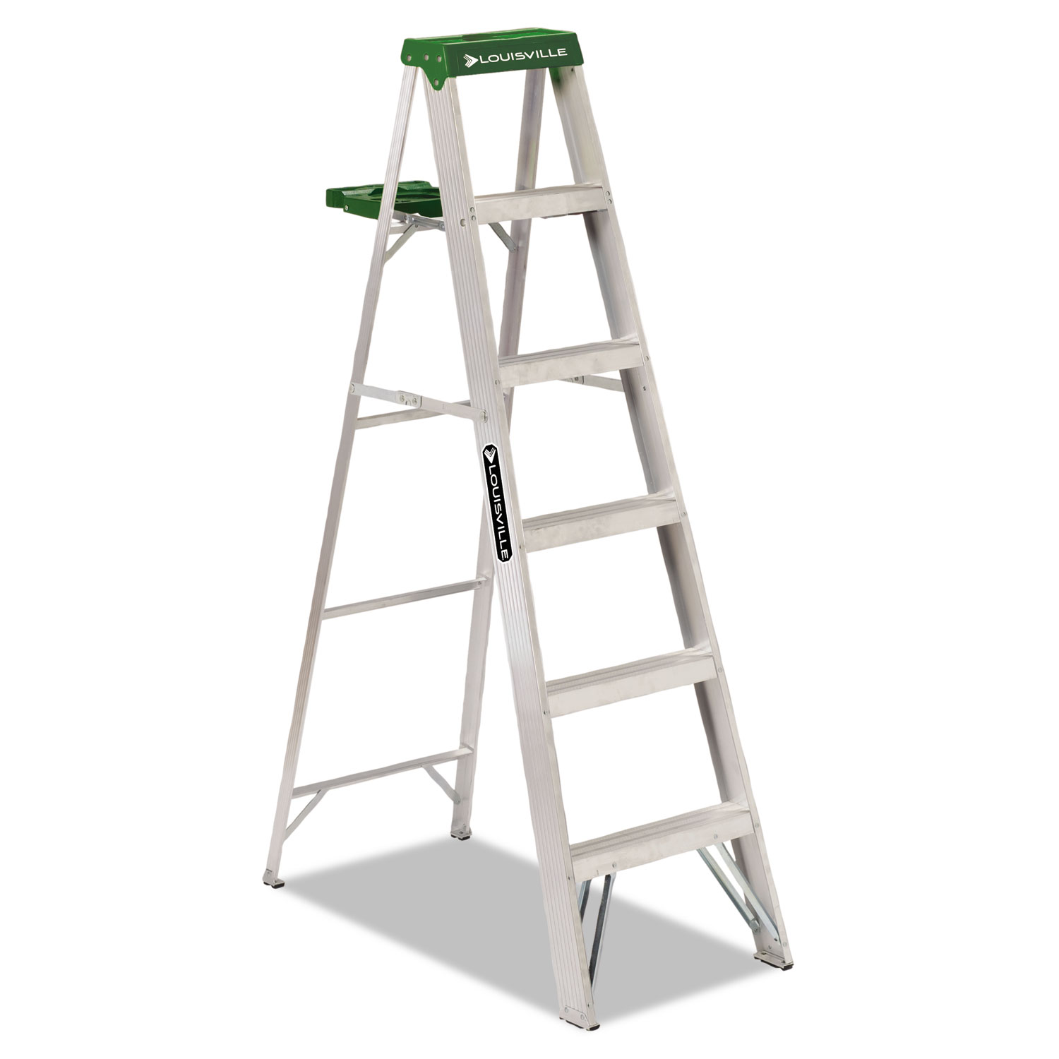  Louisville AS4006 Aluminum Step Ladder, 6 ft Working Height, 225 lbs Capacity, 5 Step, Aluminum/Green (DADAS4006) 