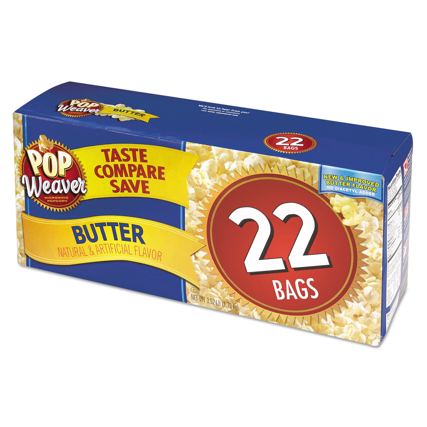 Microwave Popcorn, Butter, 2.17oz Bag, 22/Box