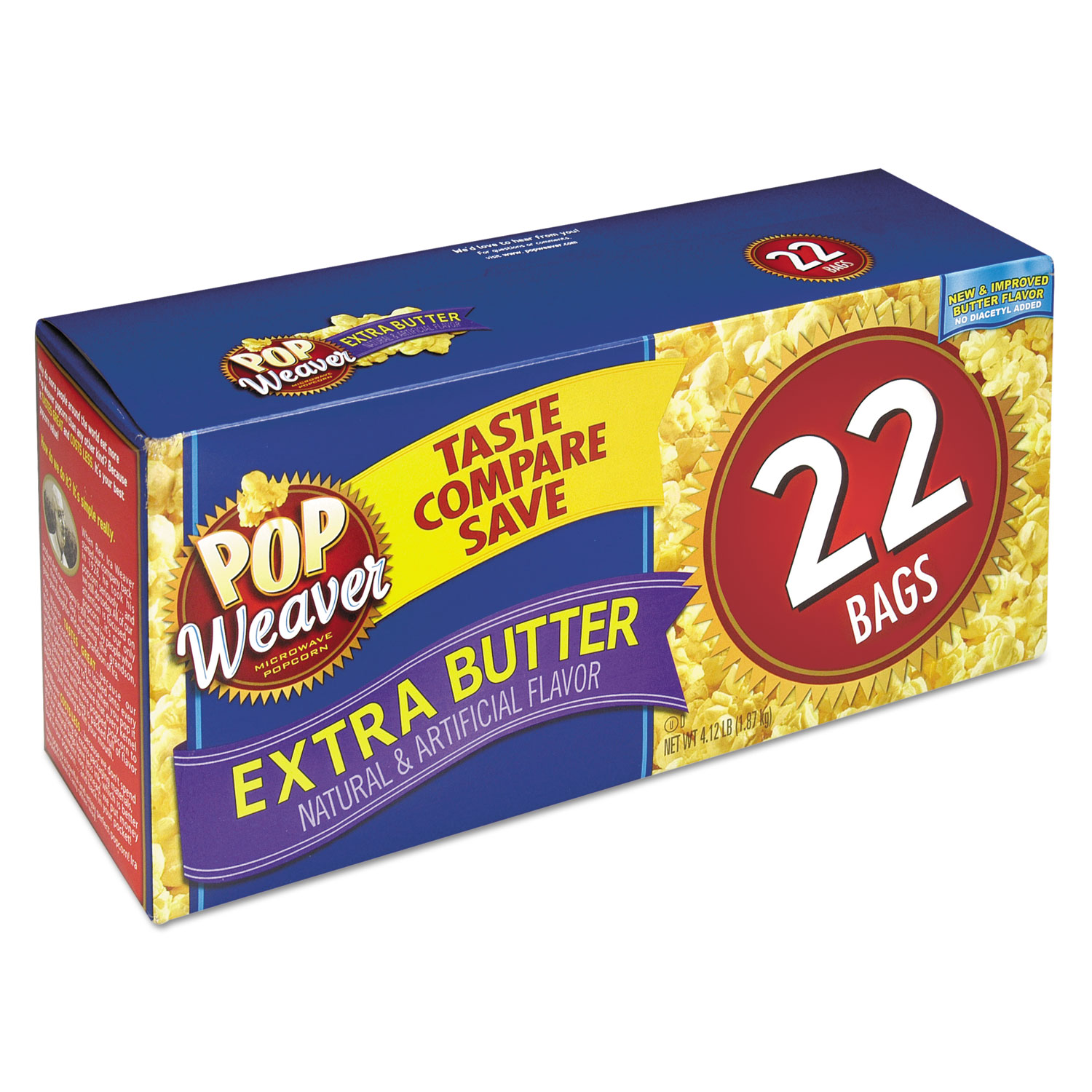Microwave Popcorn, Extra Butter, 2.5 oz Bag, 22/Box