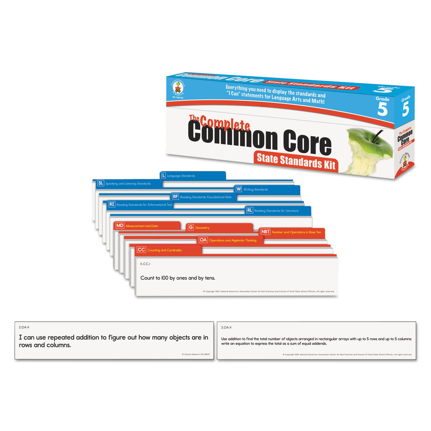 Common Core State Standard Pocket Chart Cards, Language Arts & Math, Grade 5