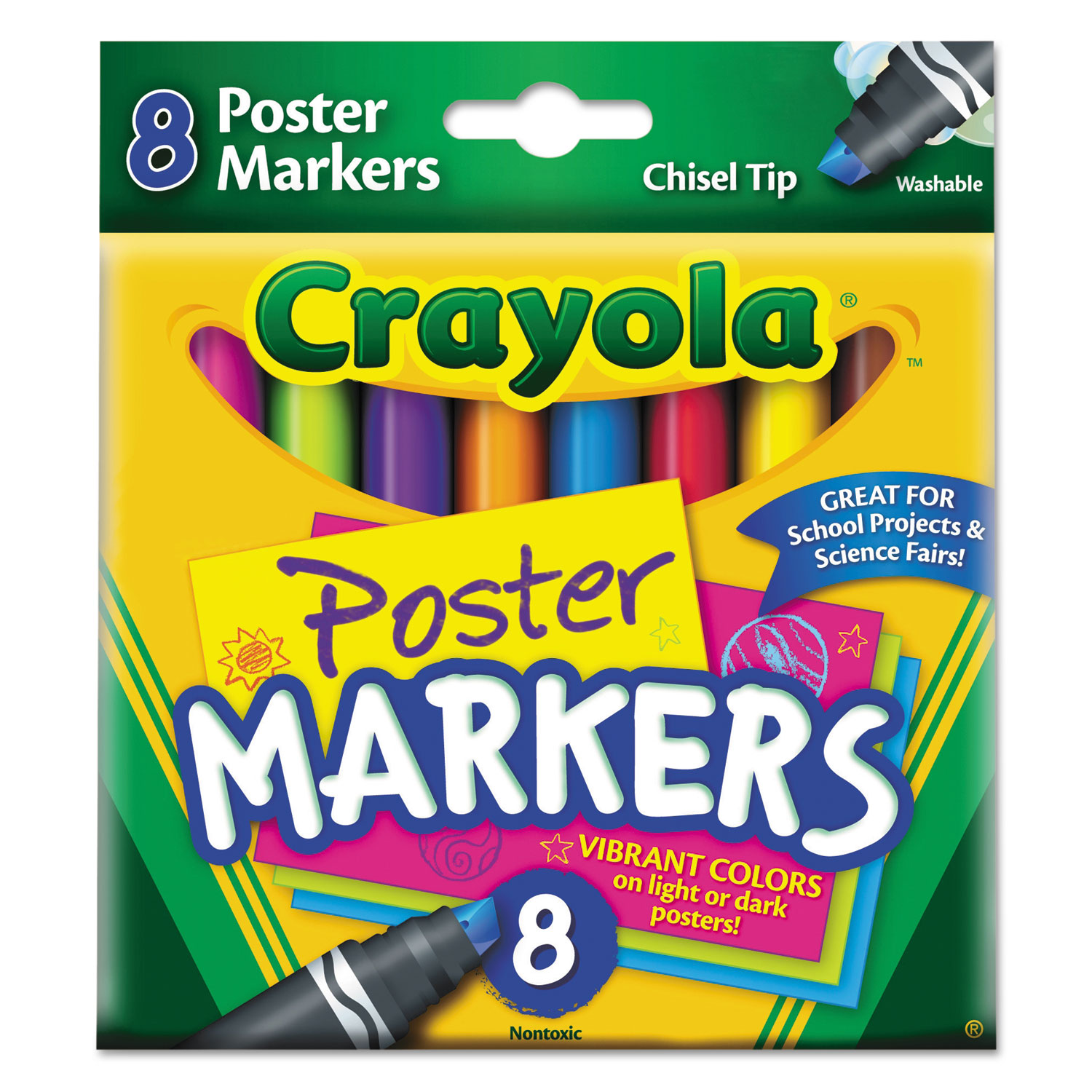  Crayola 588173 Washable Poster Markers, Broad Chisel Tip, Assorted Colors, (CYO588173) 