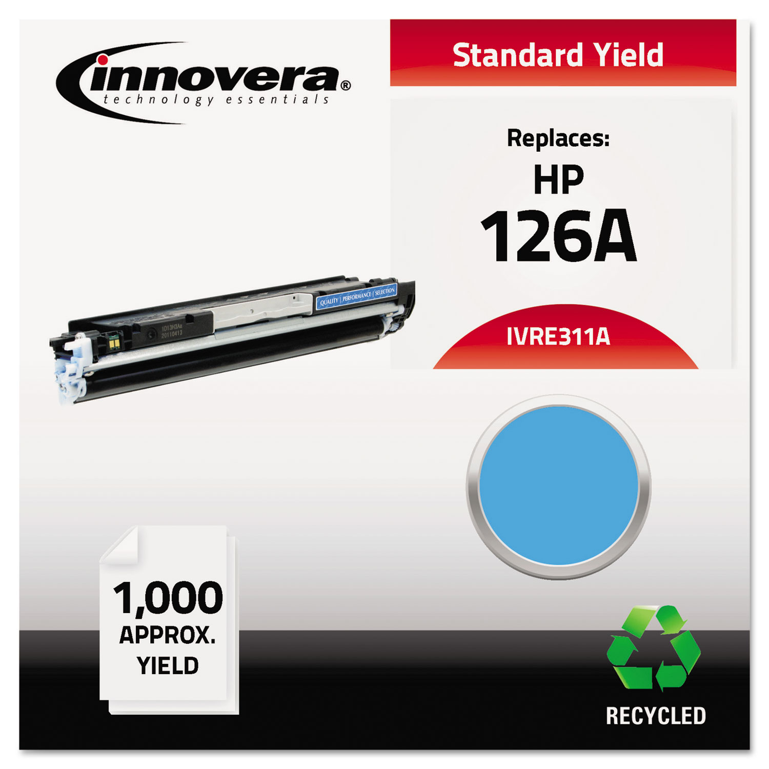  Innovera IVRE311A Remanufactured CE311A (126A) Toner, 1000 Page-Yield, Cyan (IVRE311A) 