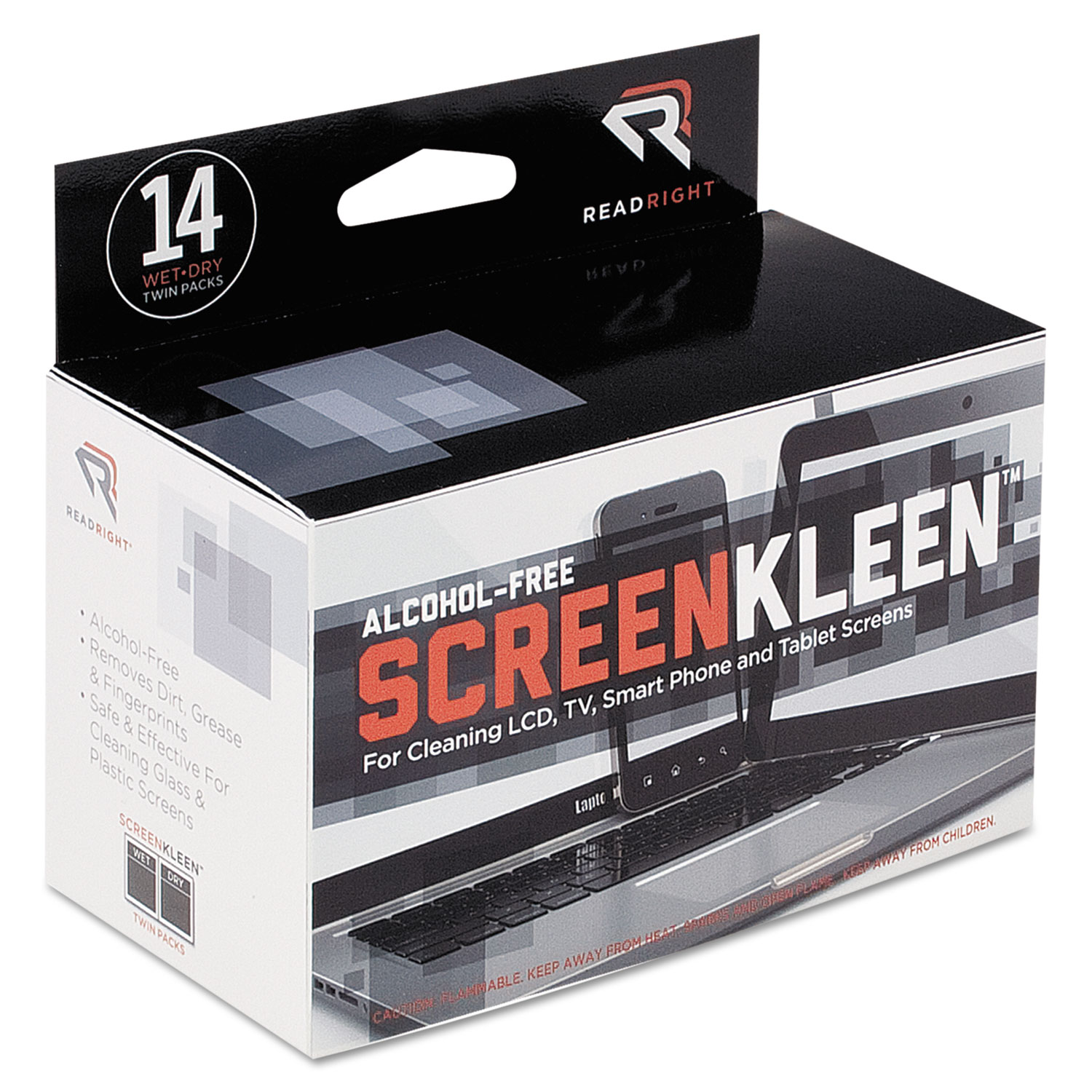  Read Right RR1291 ScreenKleen Alcohol-Free Wipes, Cloth, 5 x 5, 14/Box (REARR1291) 