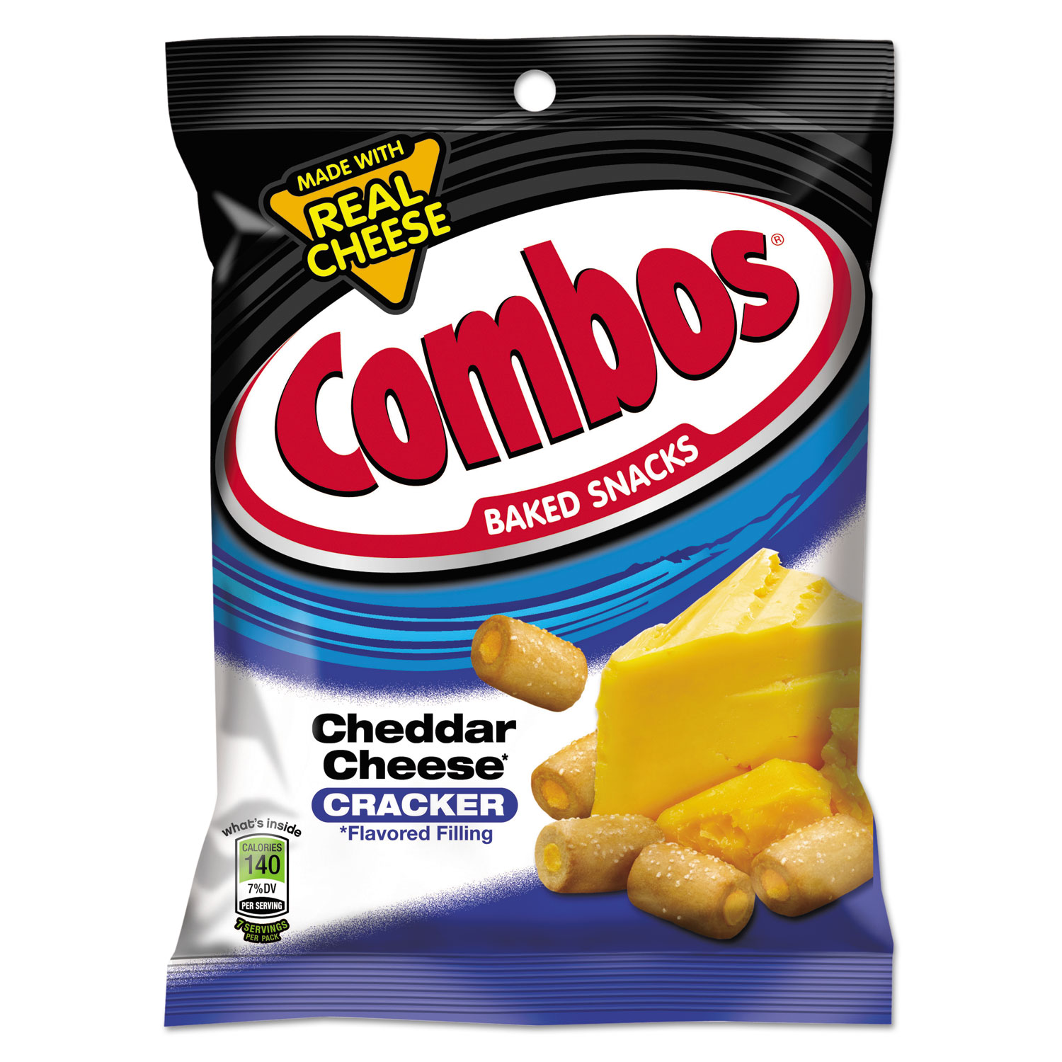 Combos Baked Snacks, 6.3 oz Bag, Cheddar Cheese Cracker, 12/Carton