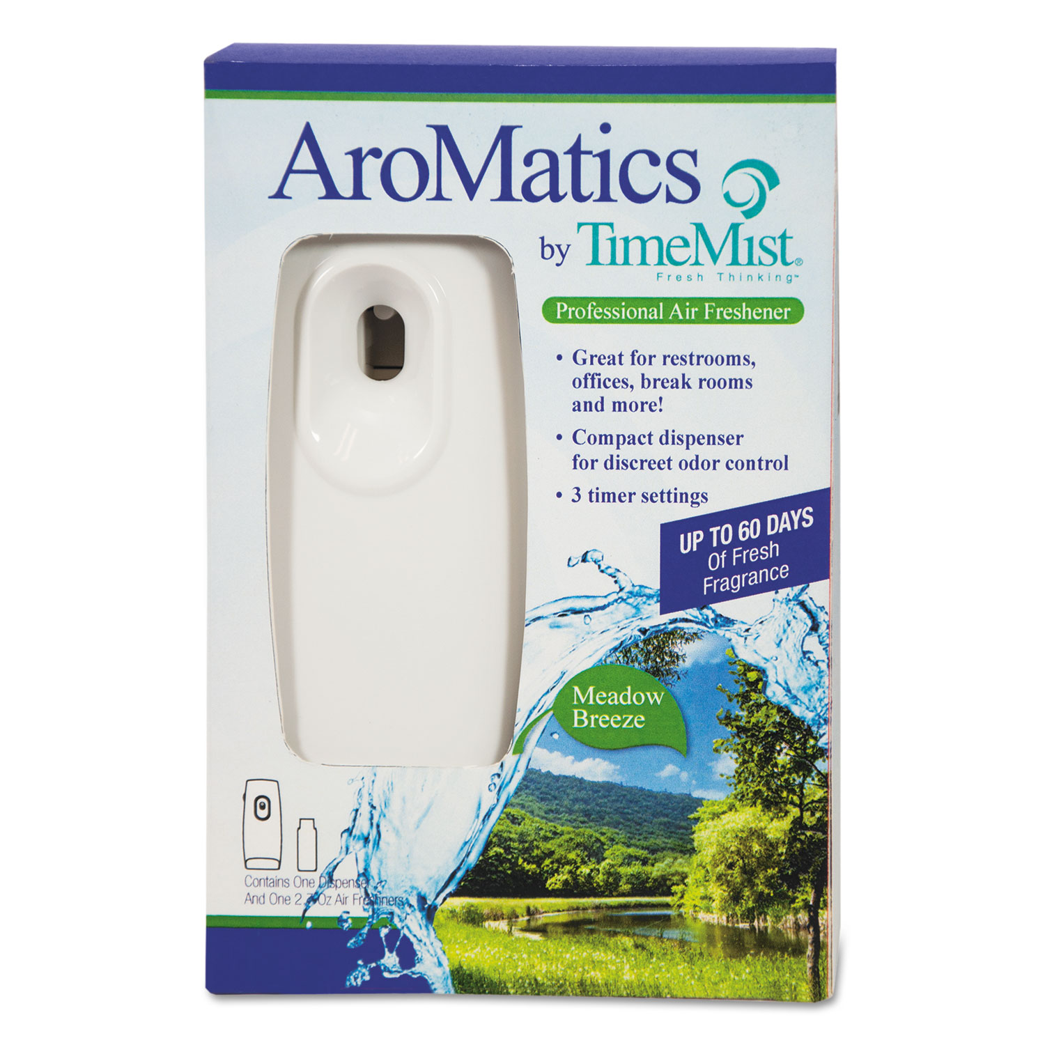 AroMatics Dispenser/Refill Kits, 3oz Meadow Breeze Refill, White Dispenser