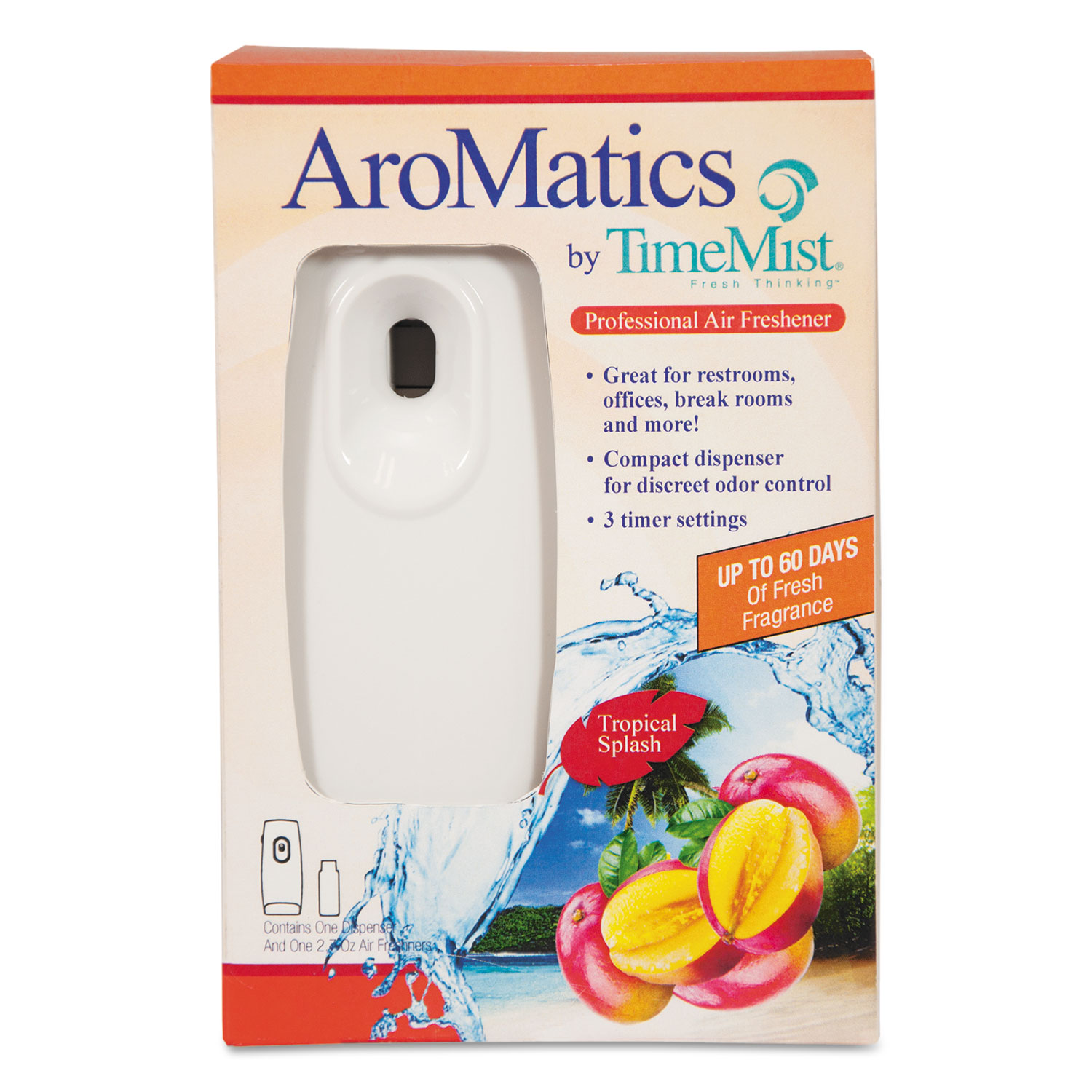 AroMatics Dispenser/Refill Kits, 3oz Tropical Splash Refill, White Dispenser