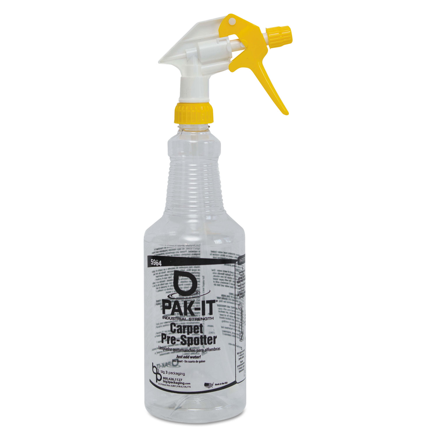 Empty Color-Coded Trigger-Spray Bottle, 32 oz, Yellow, for Carpet Pre-Spotter